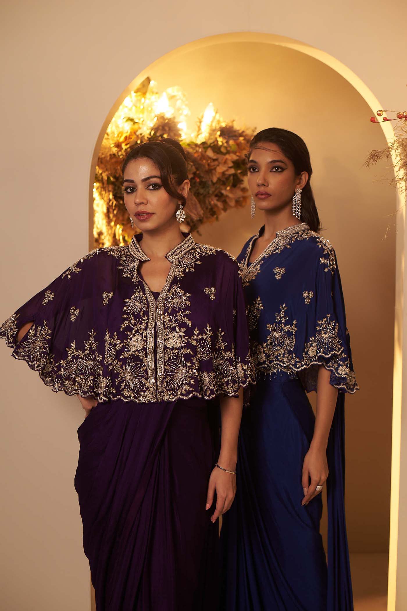 English Blue pleated stitched saree