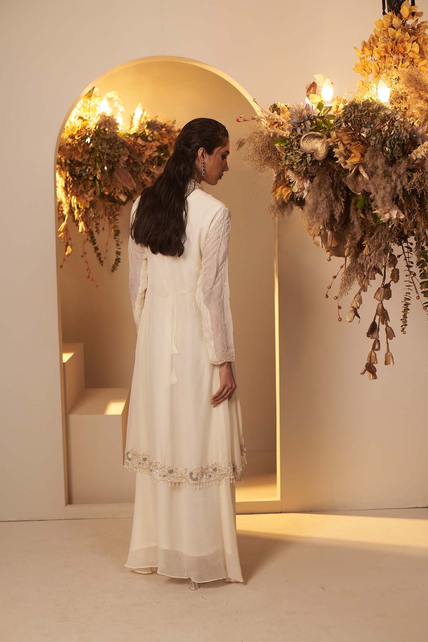 Pearl White Gown Paired with a highlighted jacket set