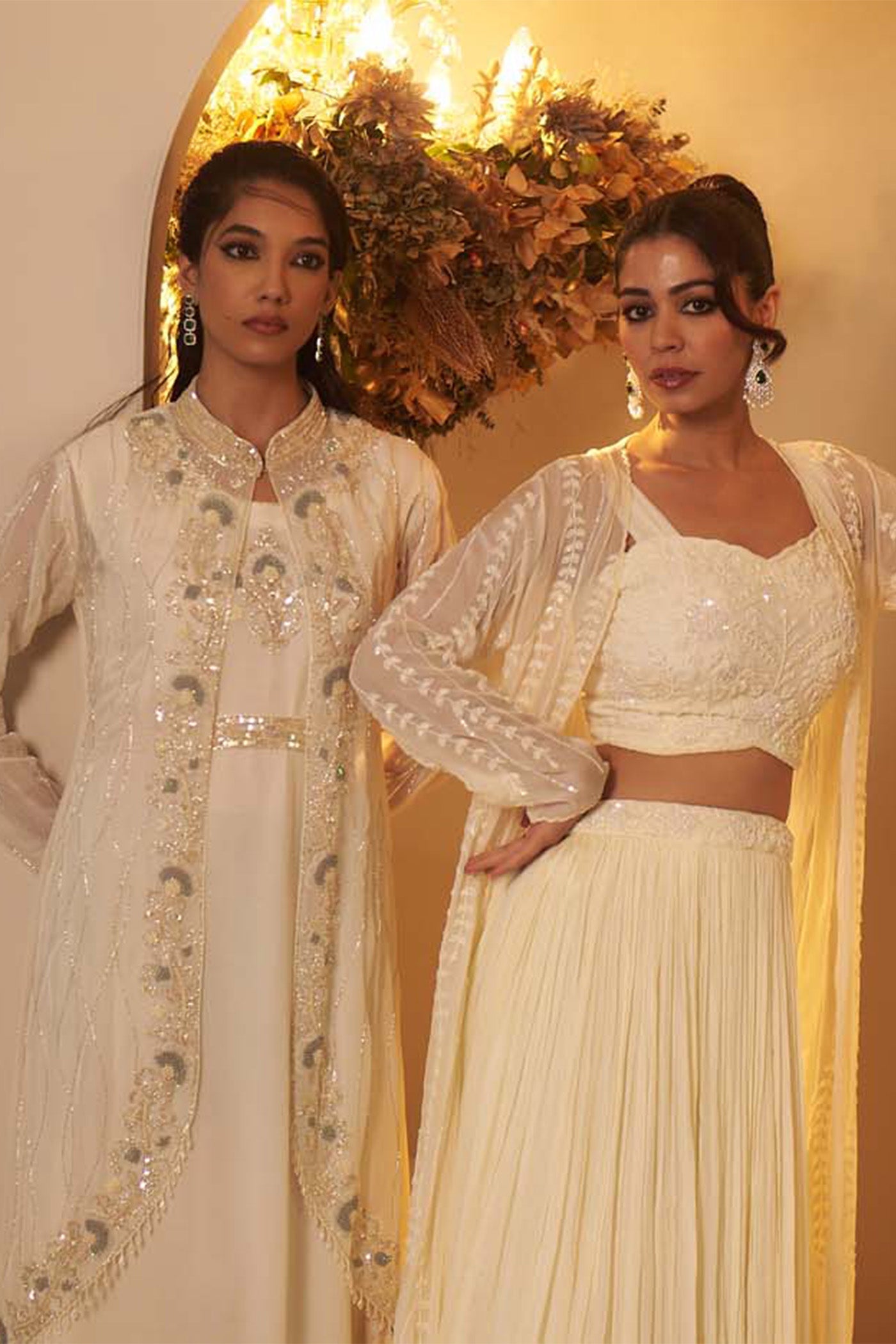 Pearl White Gown Paired with a highlighted jacket set