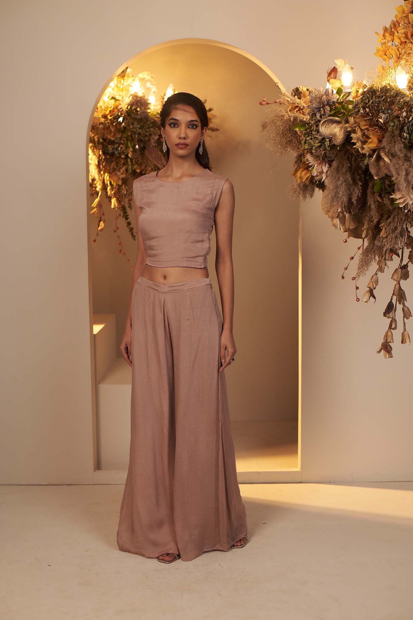 Clay Crop-top with Pallazzo set