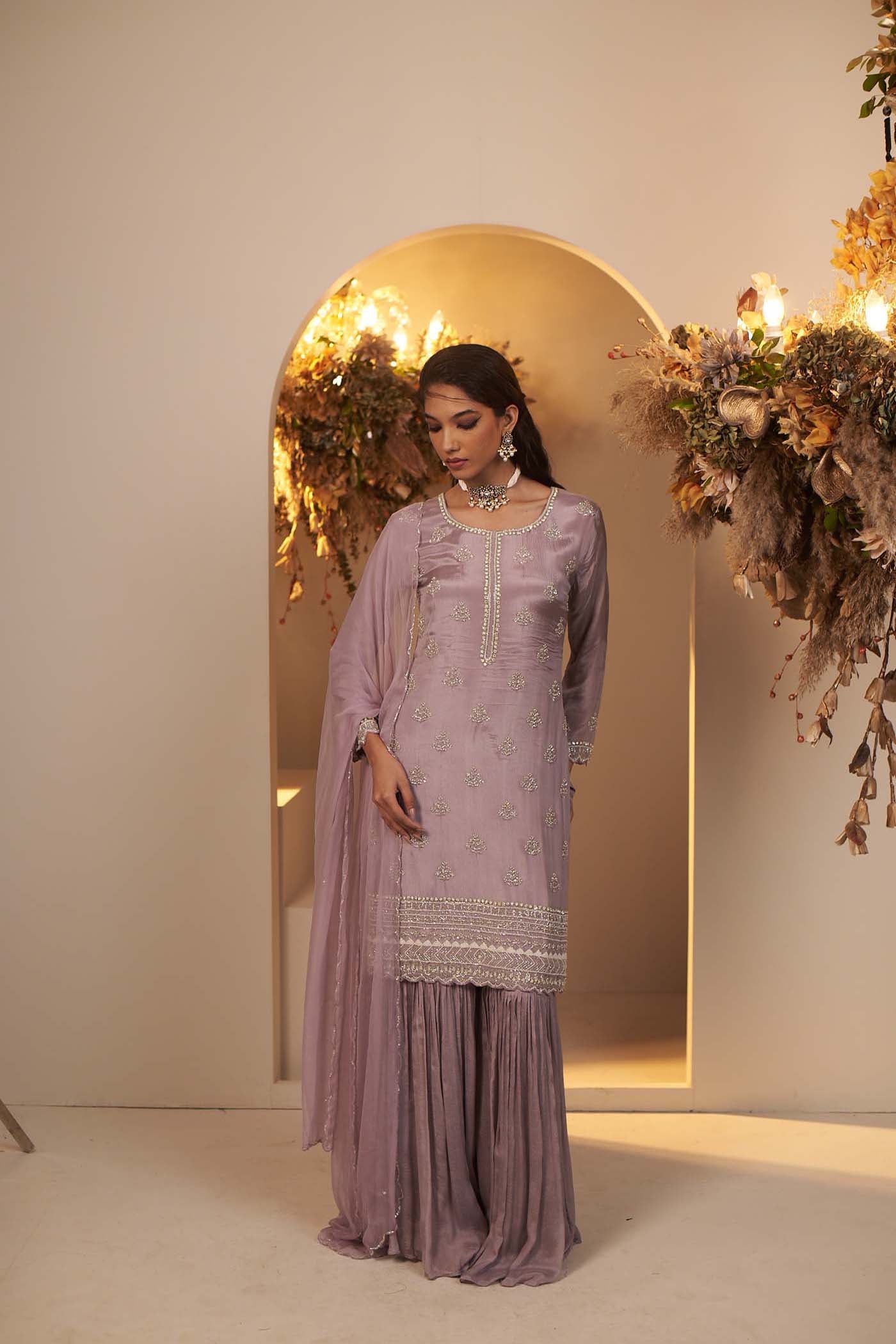 Babyhug Woven Sleeveless Kurti & Sharara Set with Dupatta with Floral Embroidery Detailing - Peach main image 1