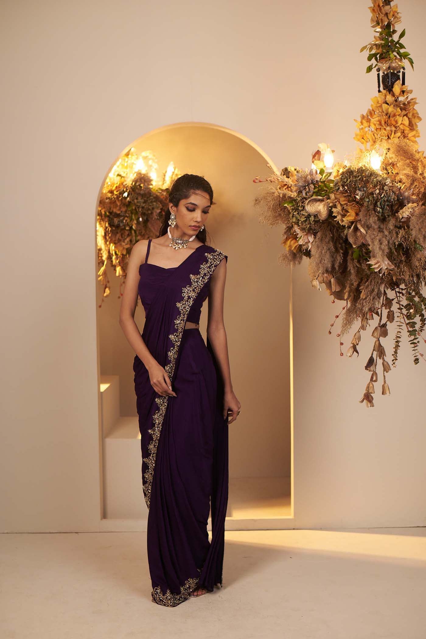 Deep Purple pleated stitched saree
