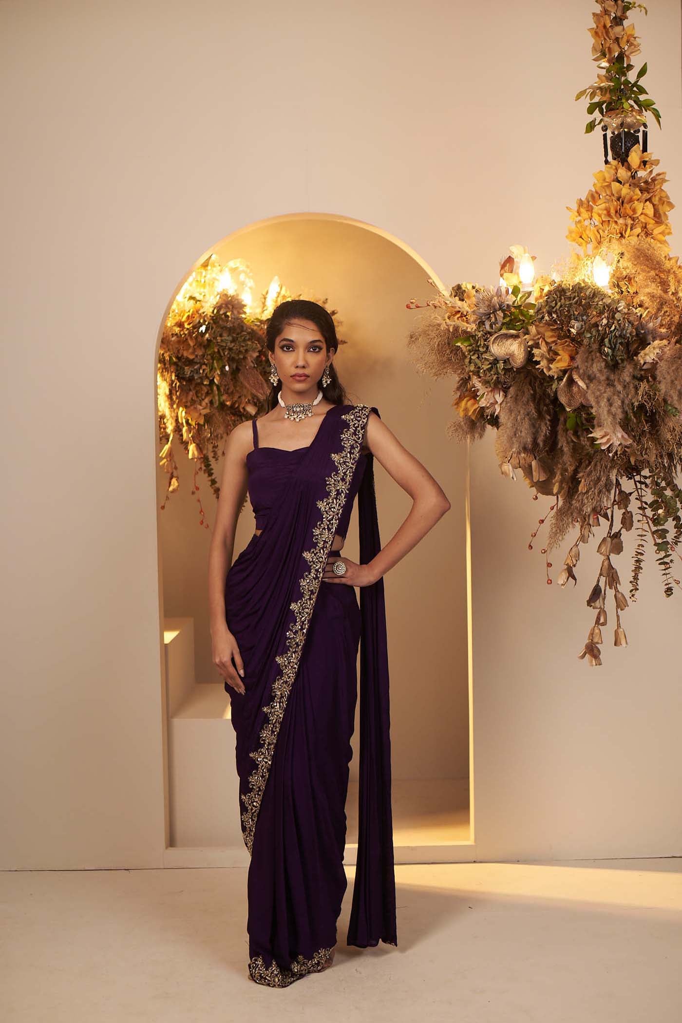 Deep Purple pleated stitched saree