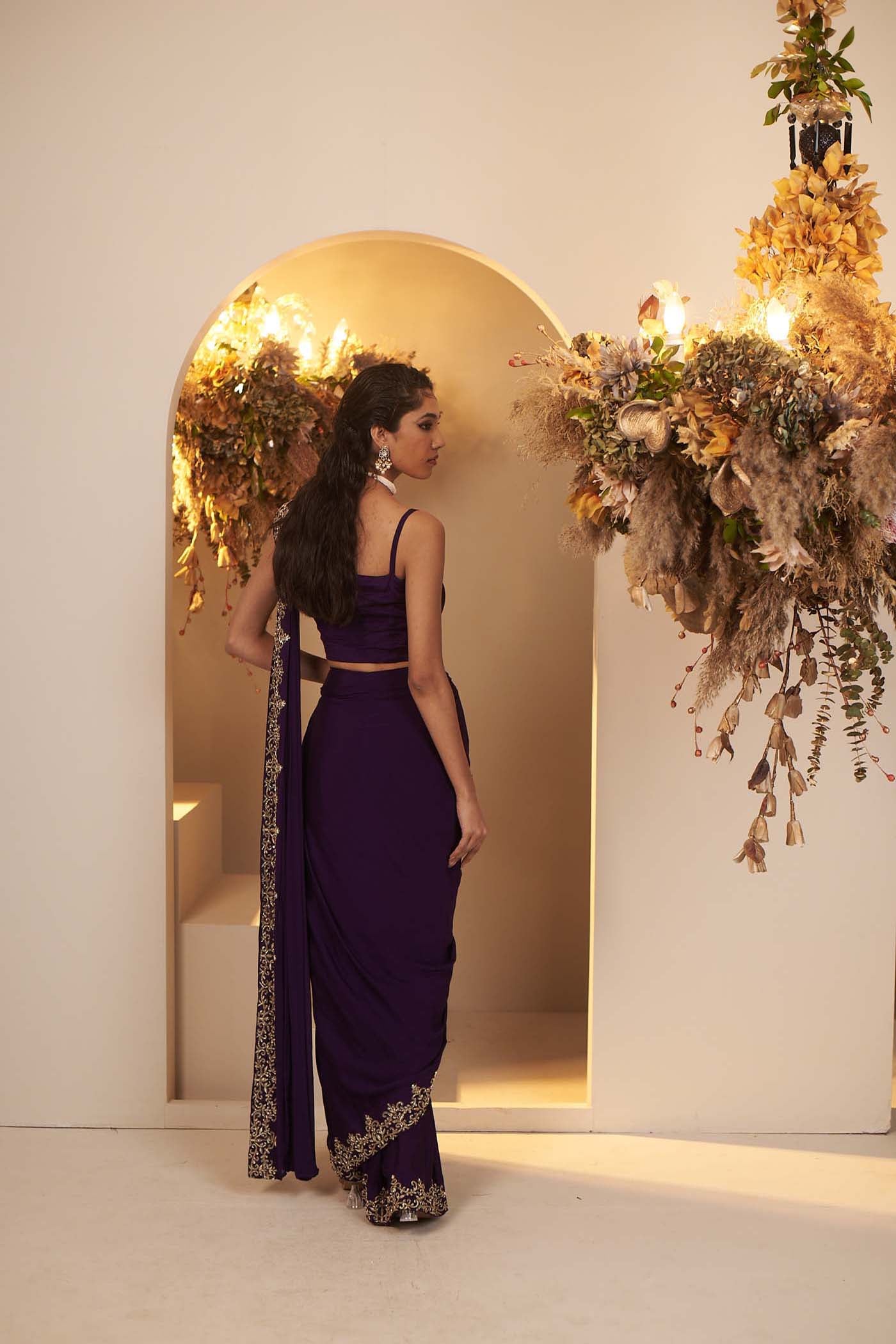 Deep Purple pleated stitched saree