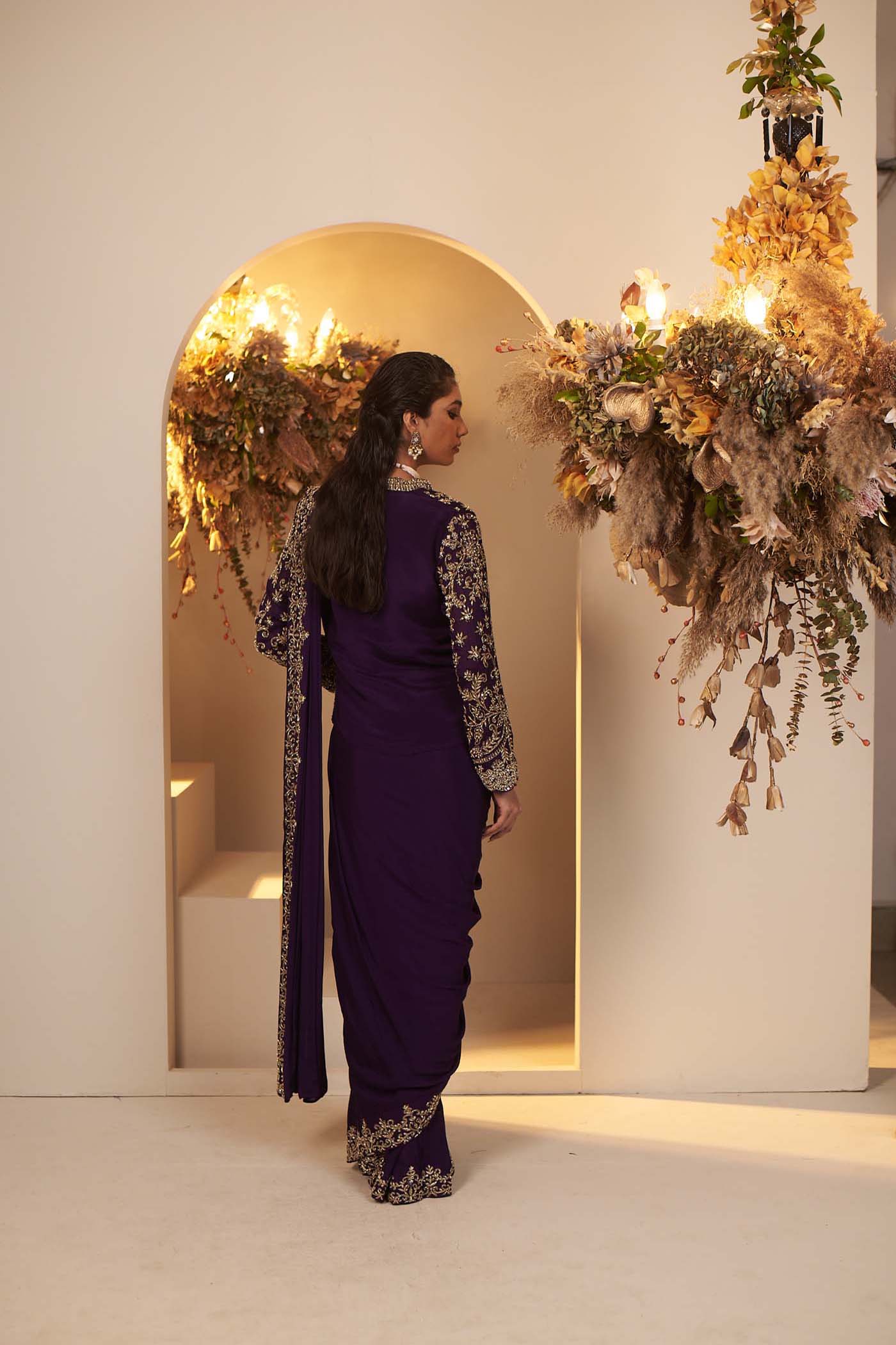 Deep Purple pleated stitched saree
