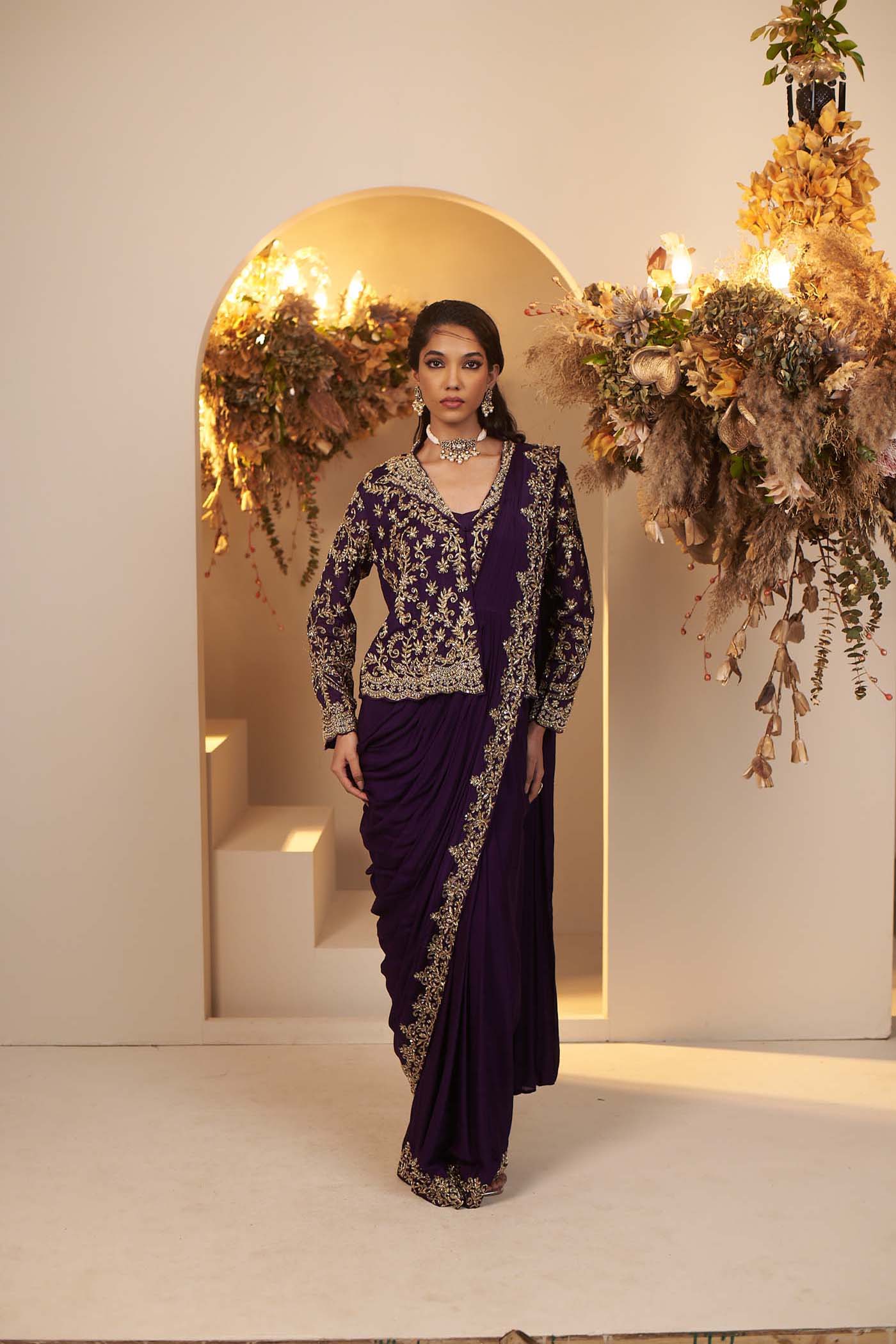 Deep Purple pleated stitched saree