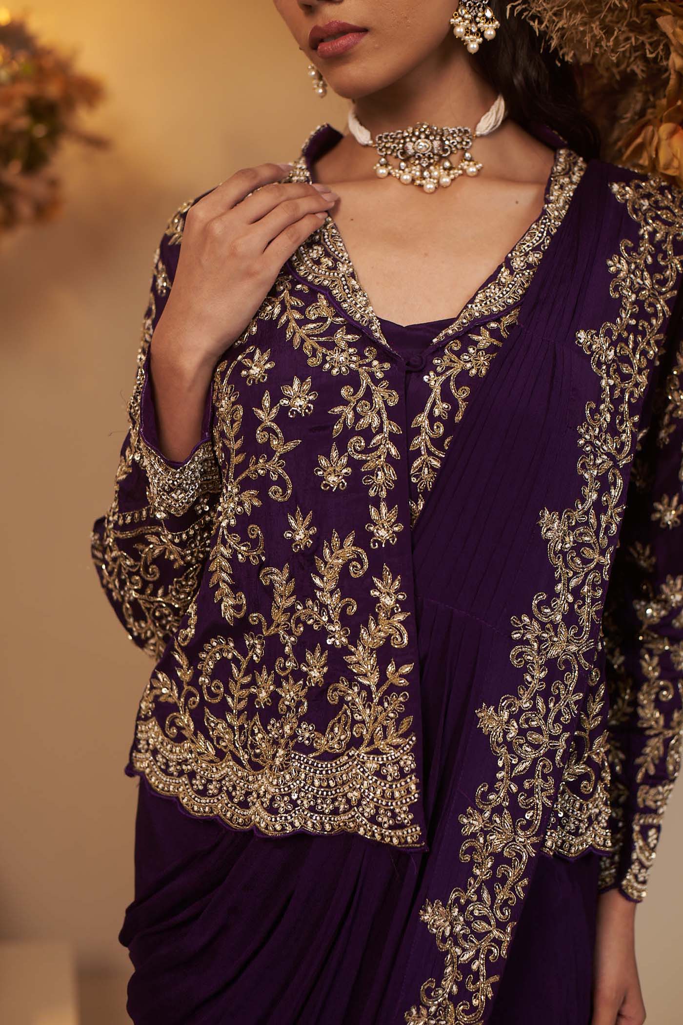 Deep Purple pleated stitched saree