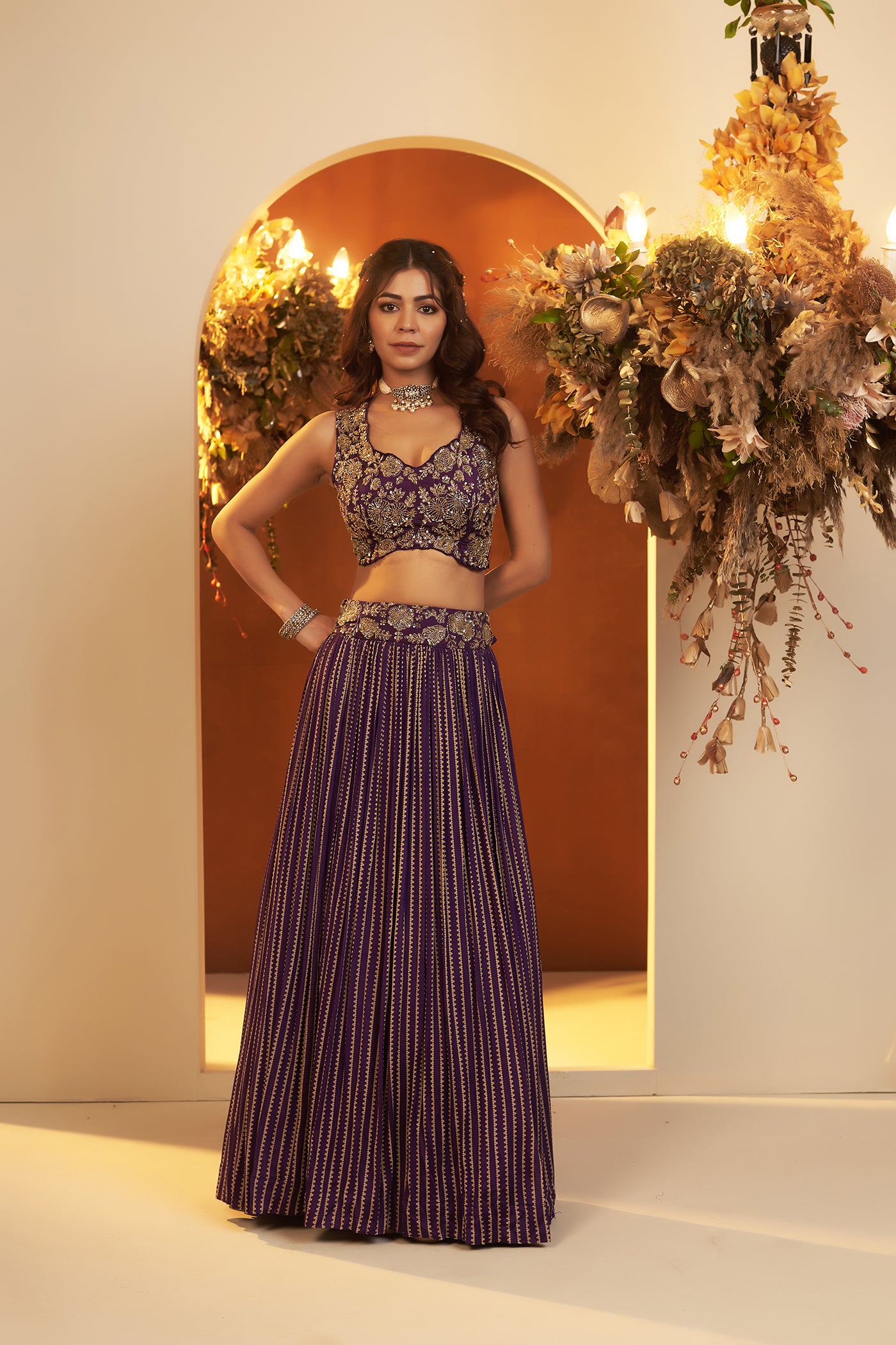 Deep Purple Lehenga set with Cape