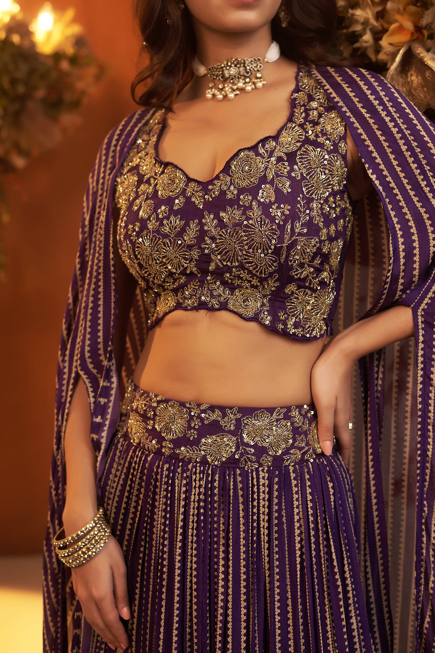 Deep Purple Lehenga set with Cape