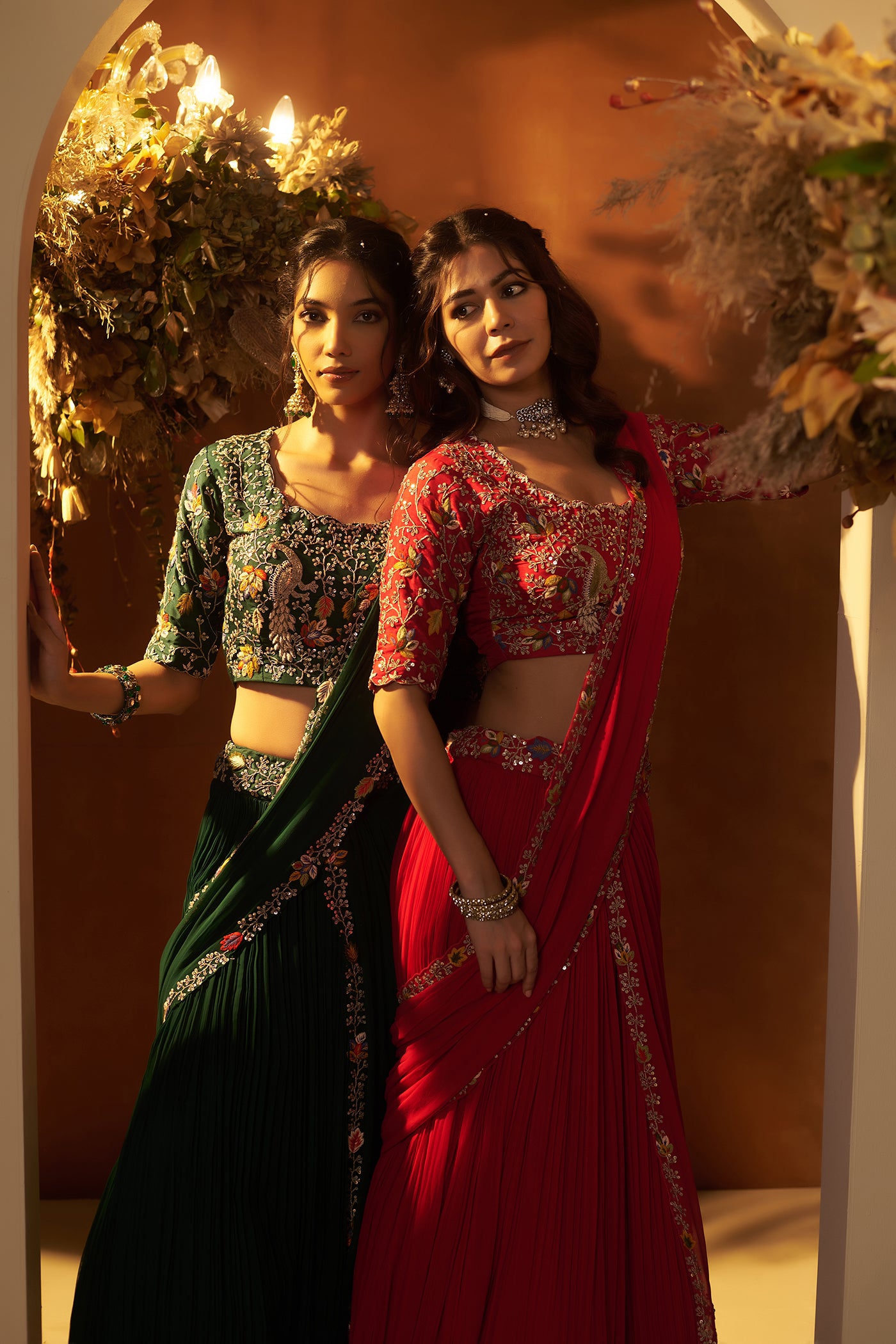 Emerald Green Draped Lehenga Set