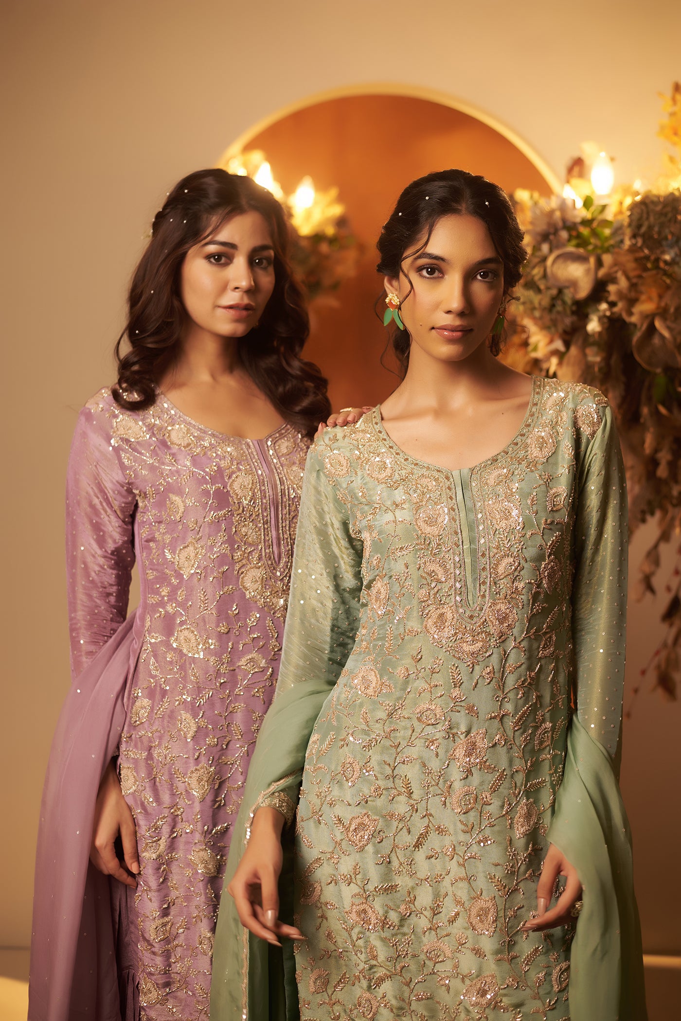 Lavender Suit with Sharara and Dupatta.