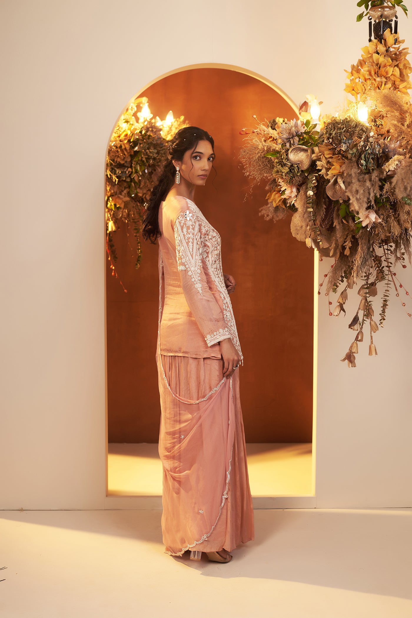 Dusty Pink Suit with Sharara and Dupatta.