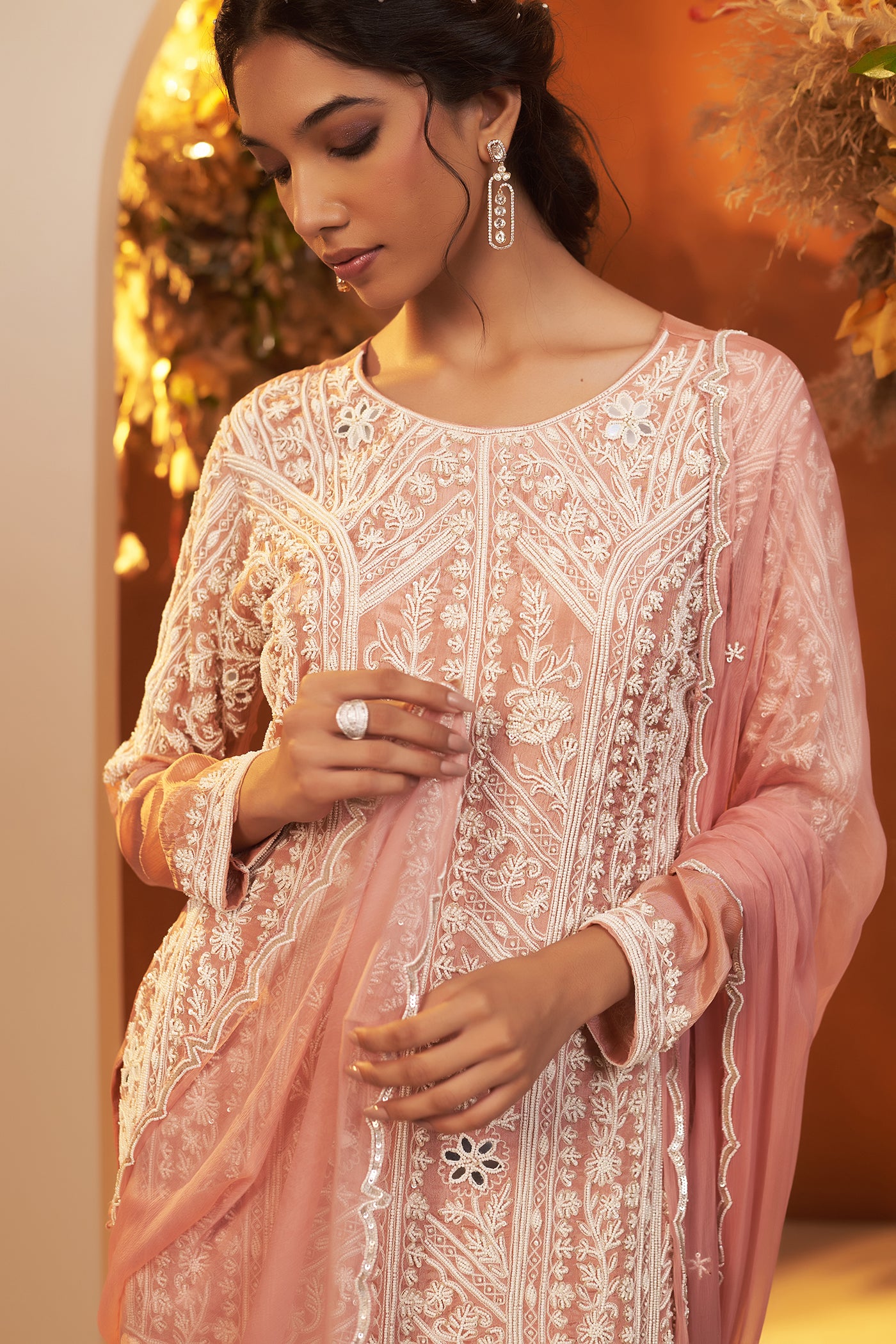 Dusty Pink Suit with Sharara and Dupatta.