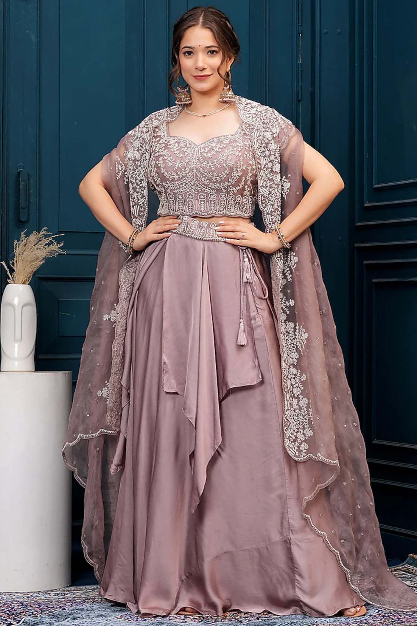 Mouse Embroidered Straight Suit with Sharara and Dupatta
