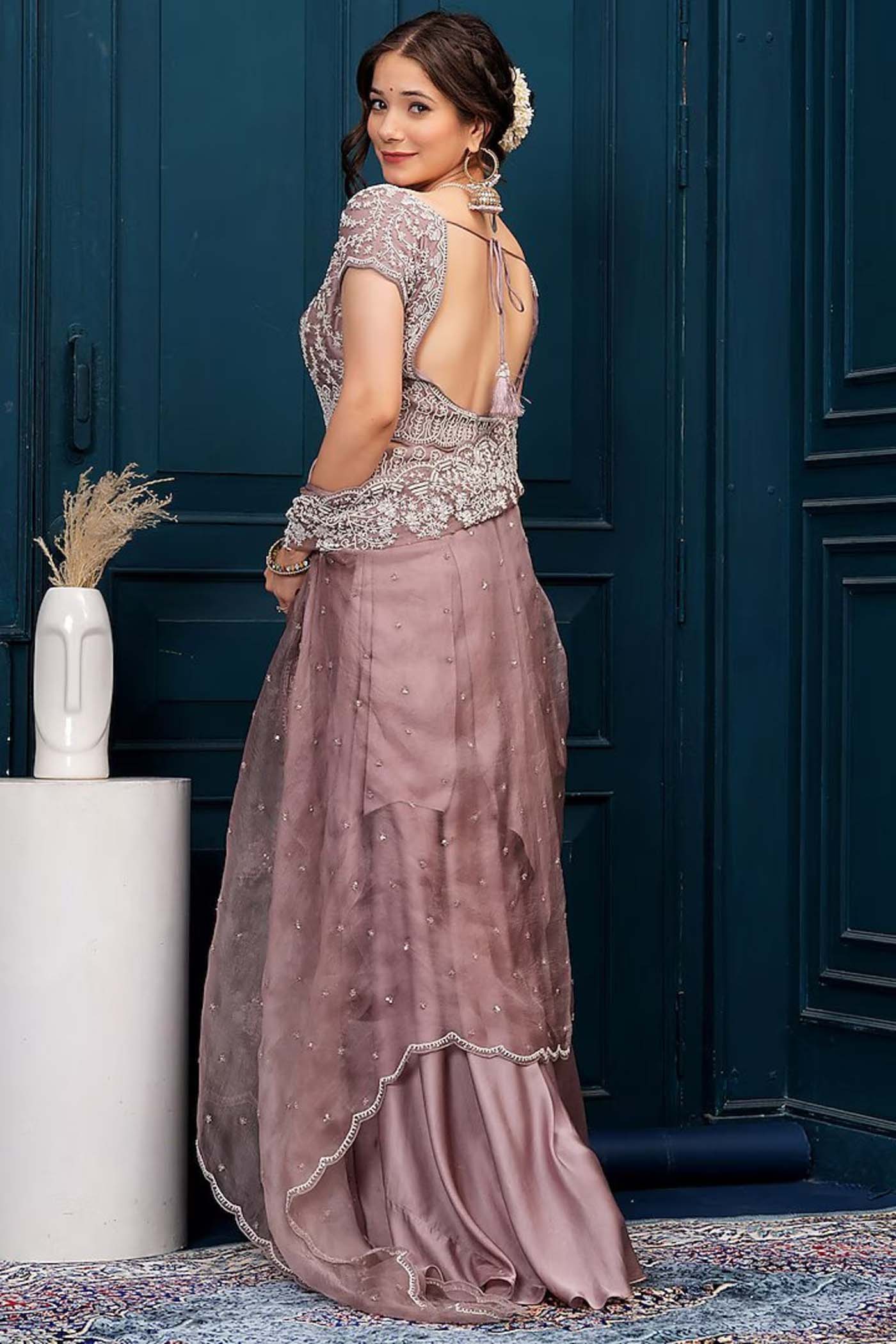 Mouse Embroidered Straight Suit with Sharara and Dupatta