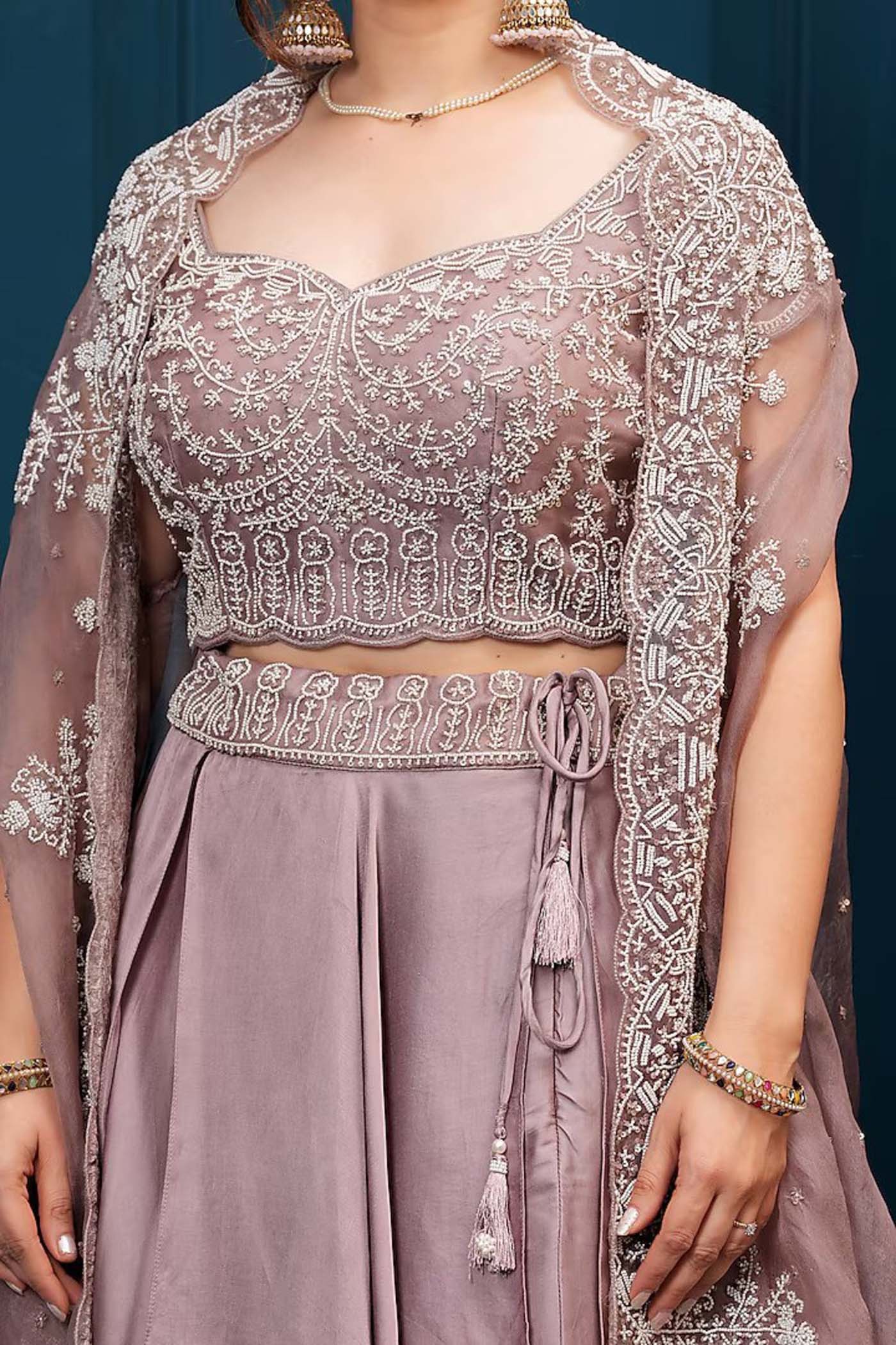 Mouse Embroidered Straight Suit with Sharara and Dupatta