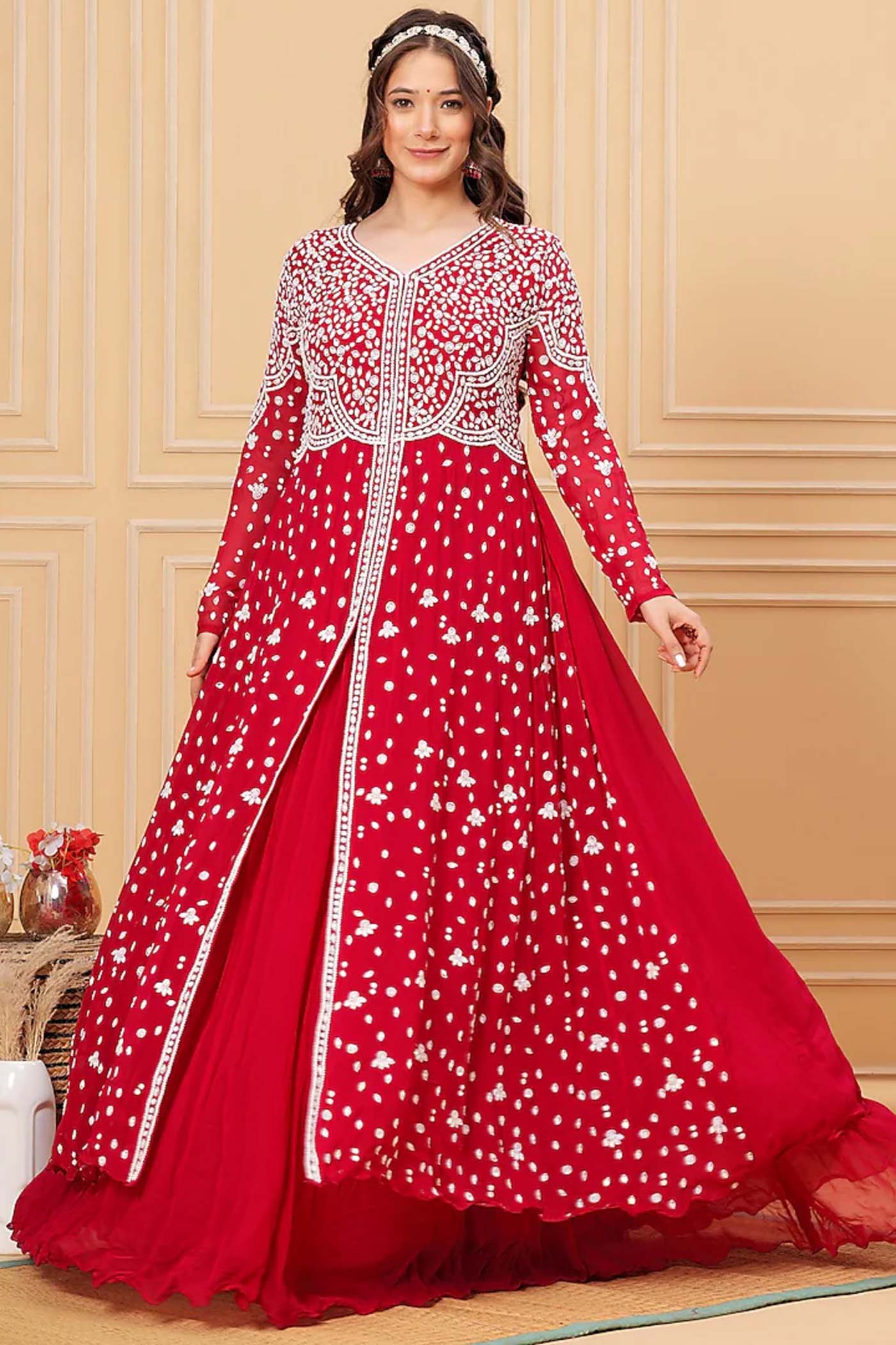 Cherry Red Double Layered Atteched Gown (RTS)