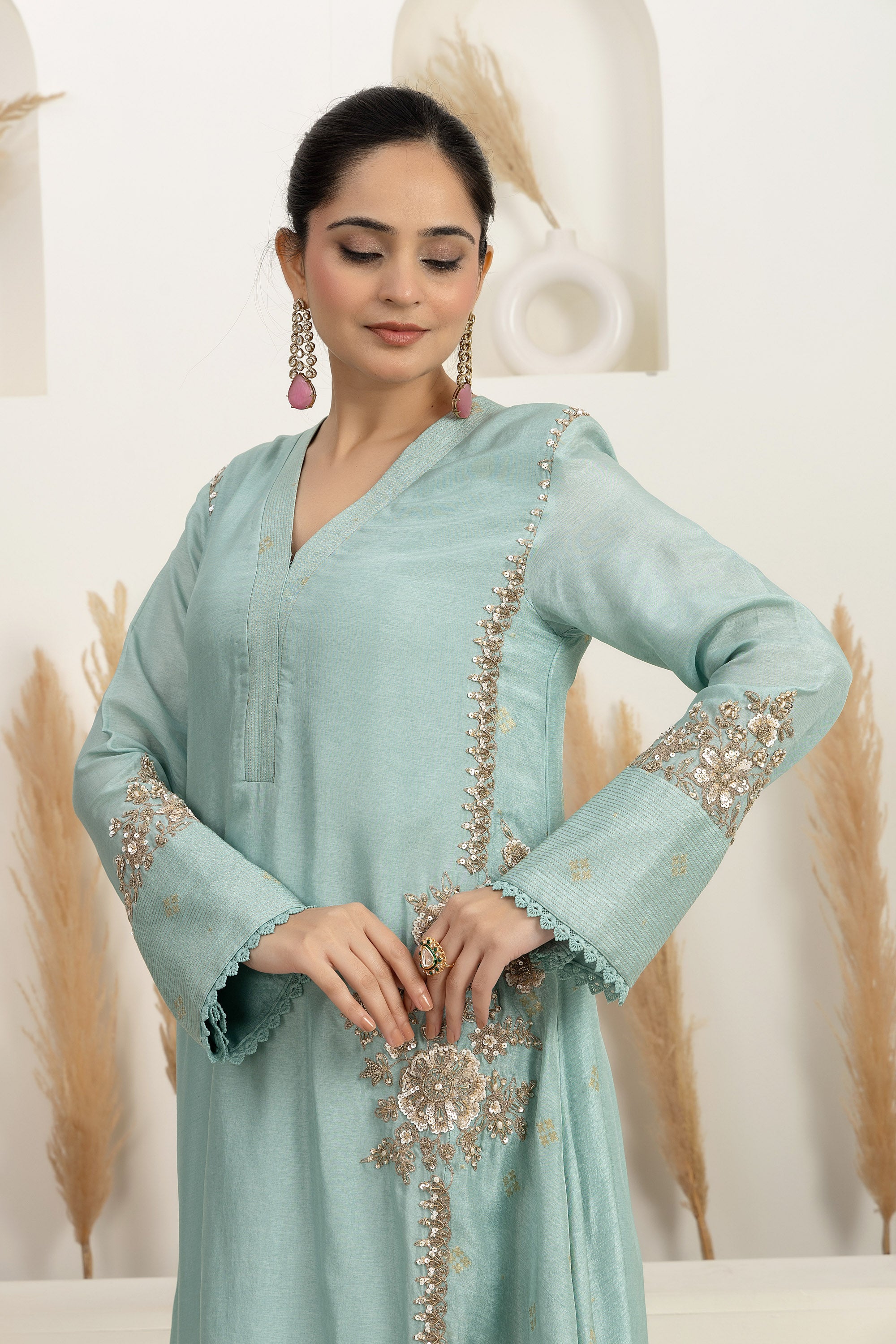 asymmetrical kurta with pants