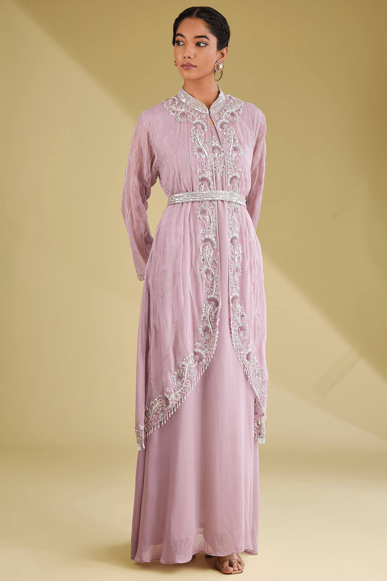 Lilac Georgette Gown With Embellished Jacket