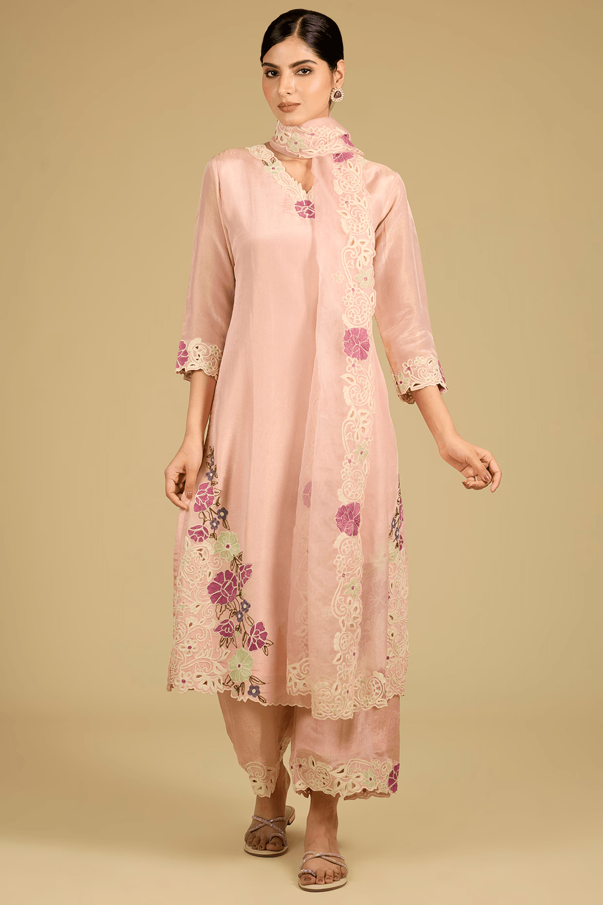 Blush Pink Shimmer Thread Work Kurta Set