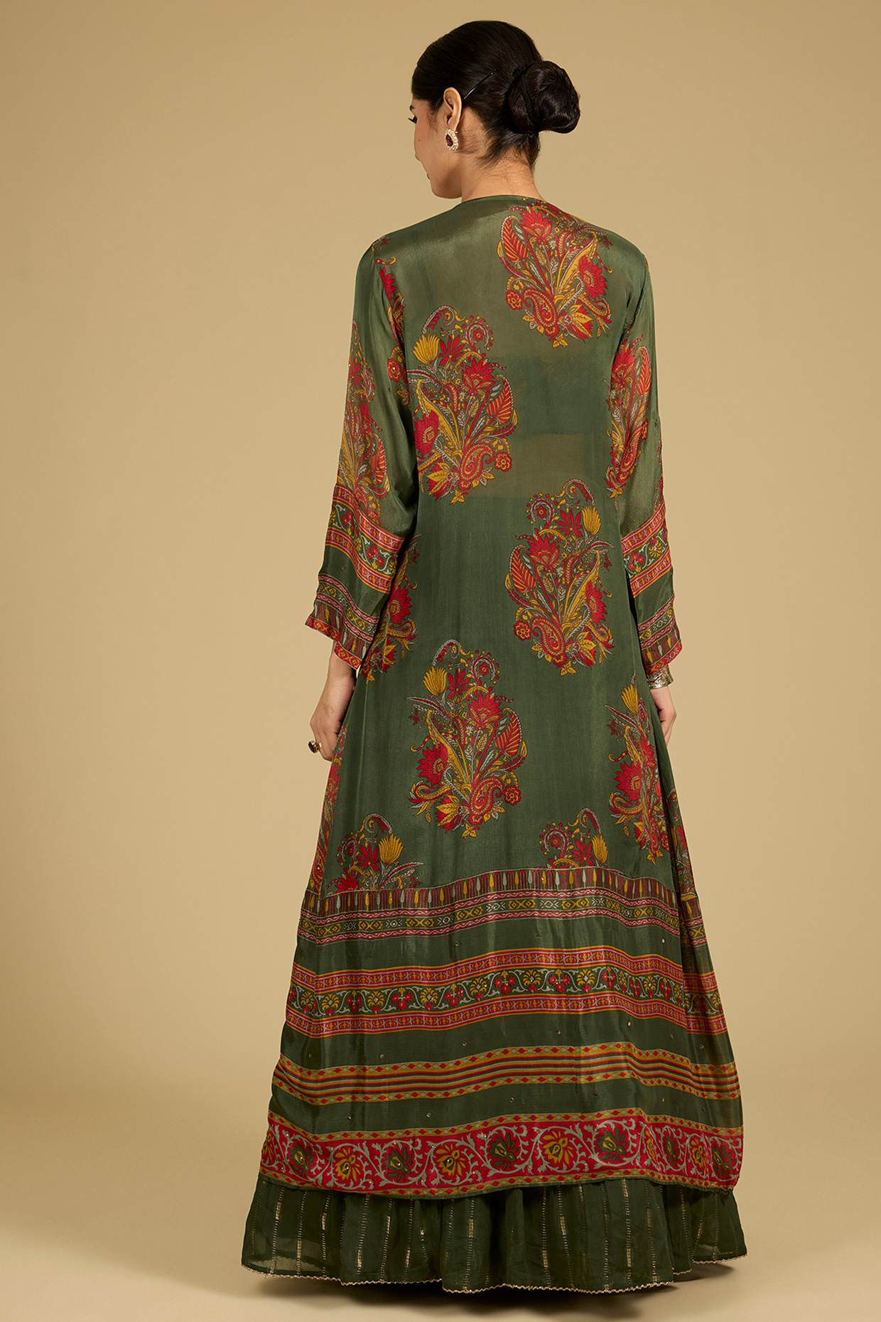 Sage Green Chinon Georgette Printed Jacket Set