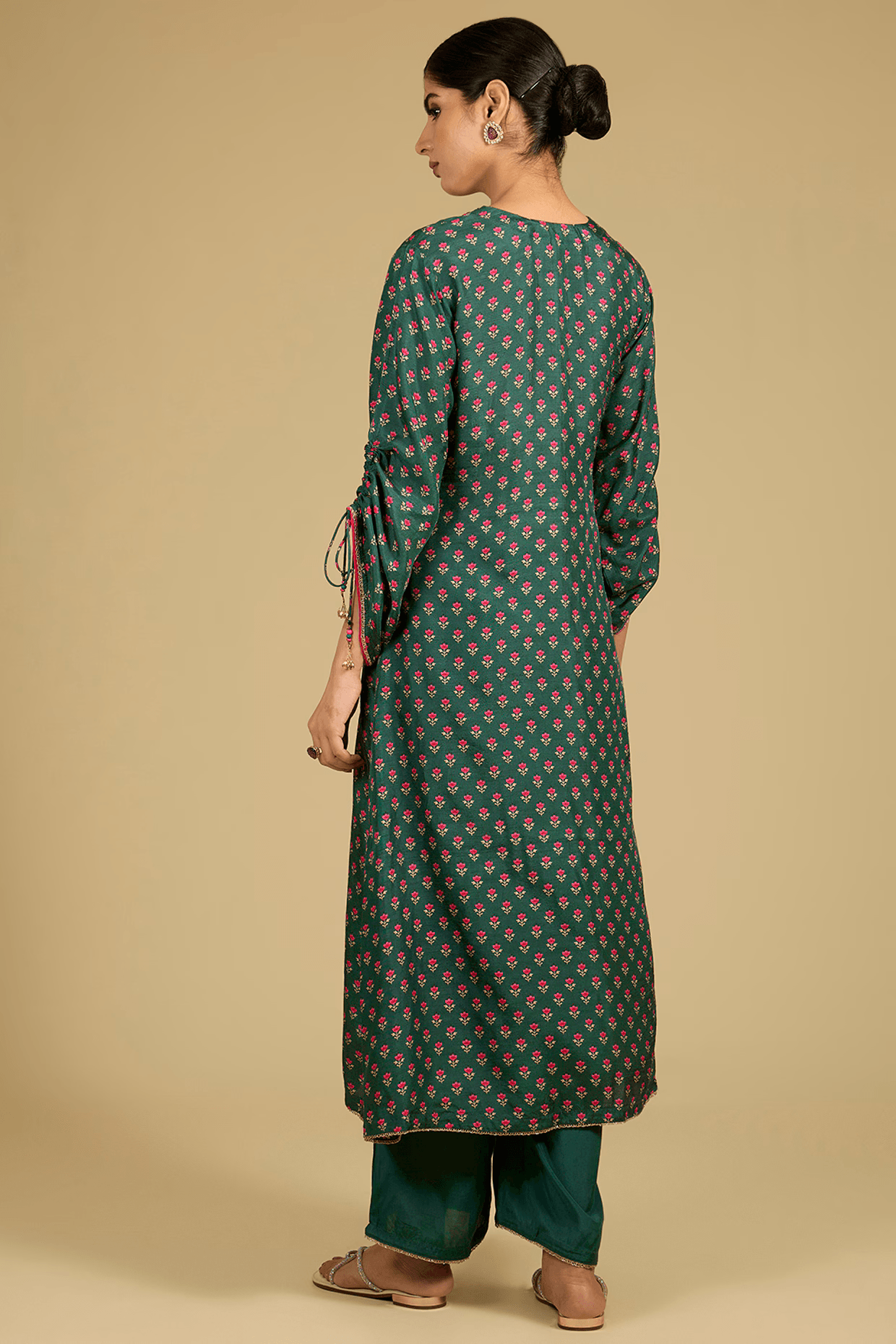 Amazon Green Dola Silk Printed & Bead Work Kurta Set