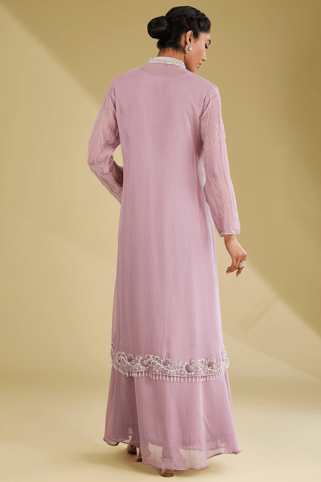 Lilac Georgette Gown With Embellished Jacket