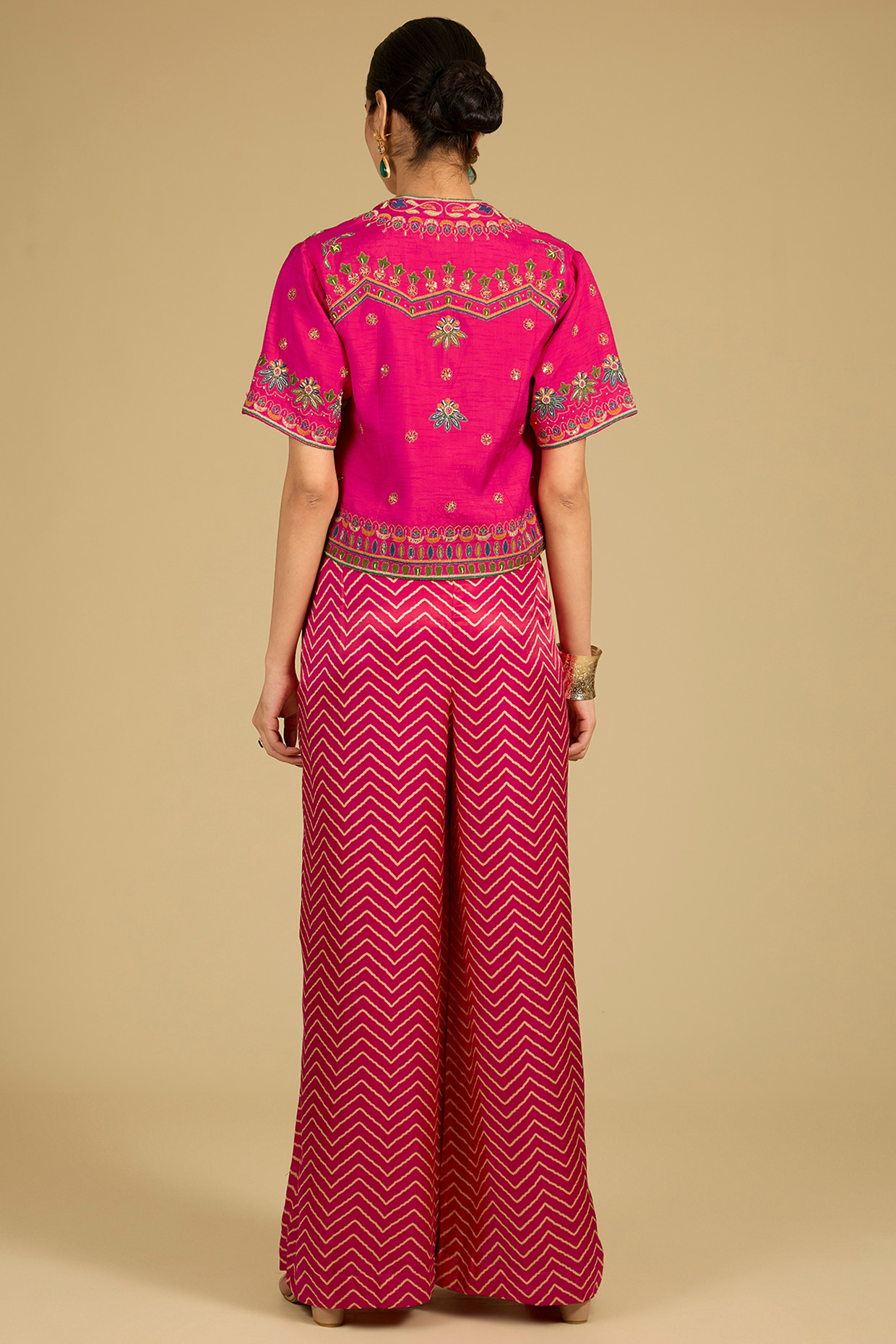 Fuchsia Pink Mashru Satin Palazzo Pant Set