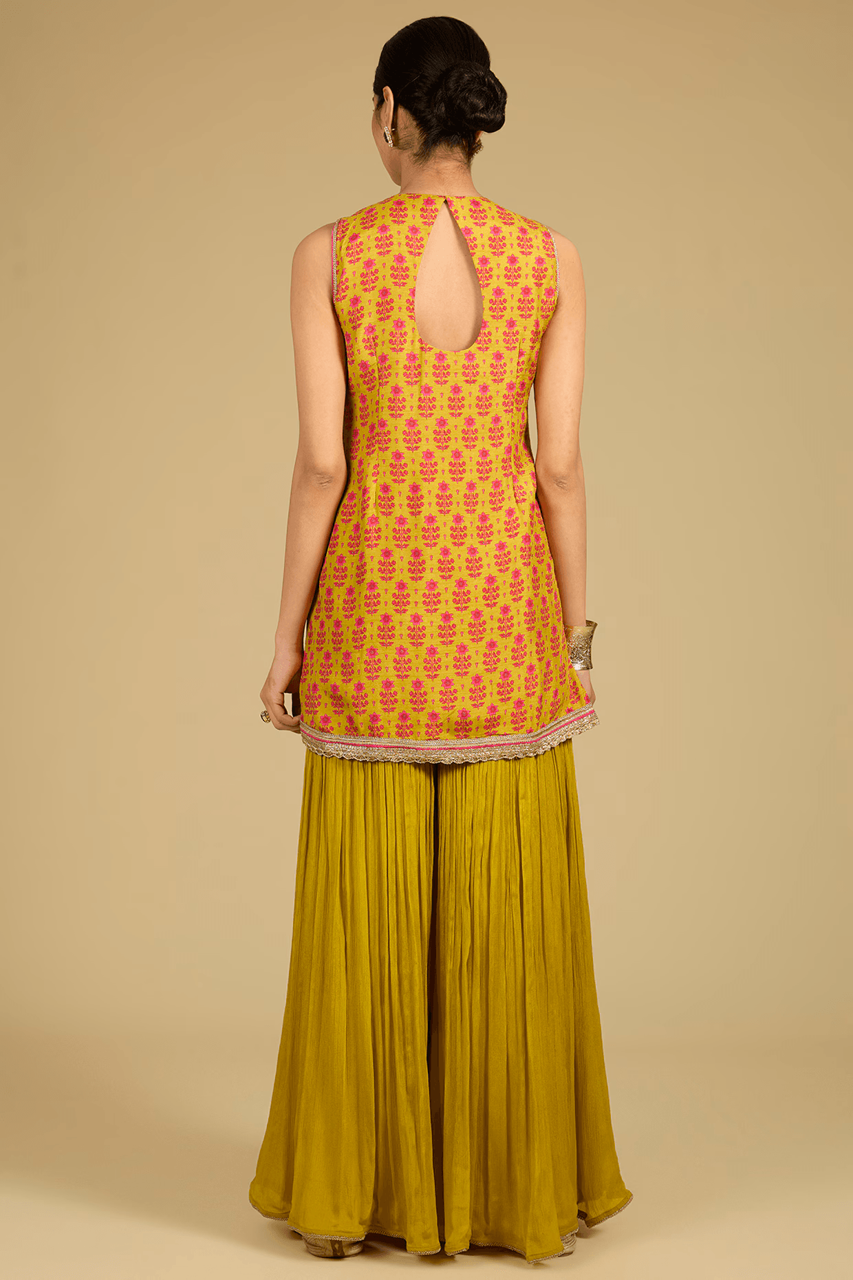 Mustard Dola Silk Zardosi Work & Printed Kurta Set