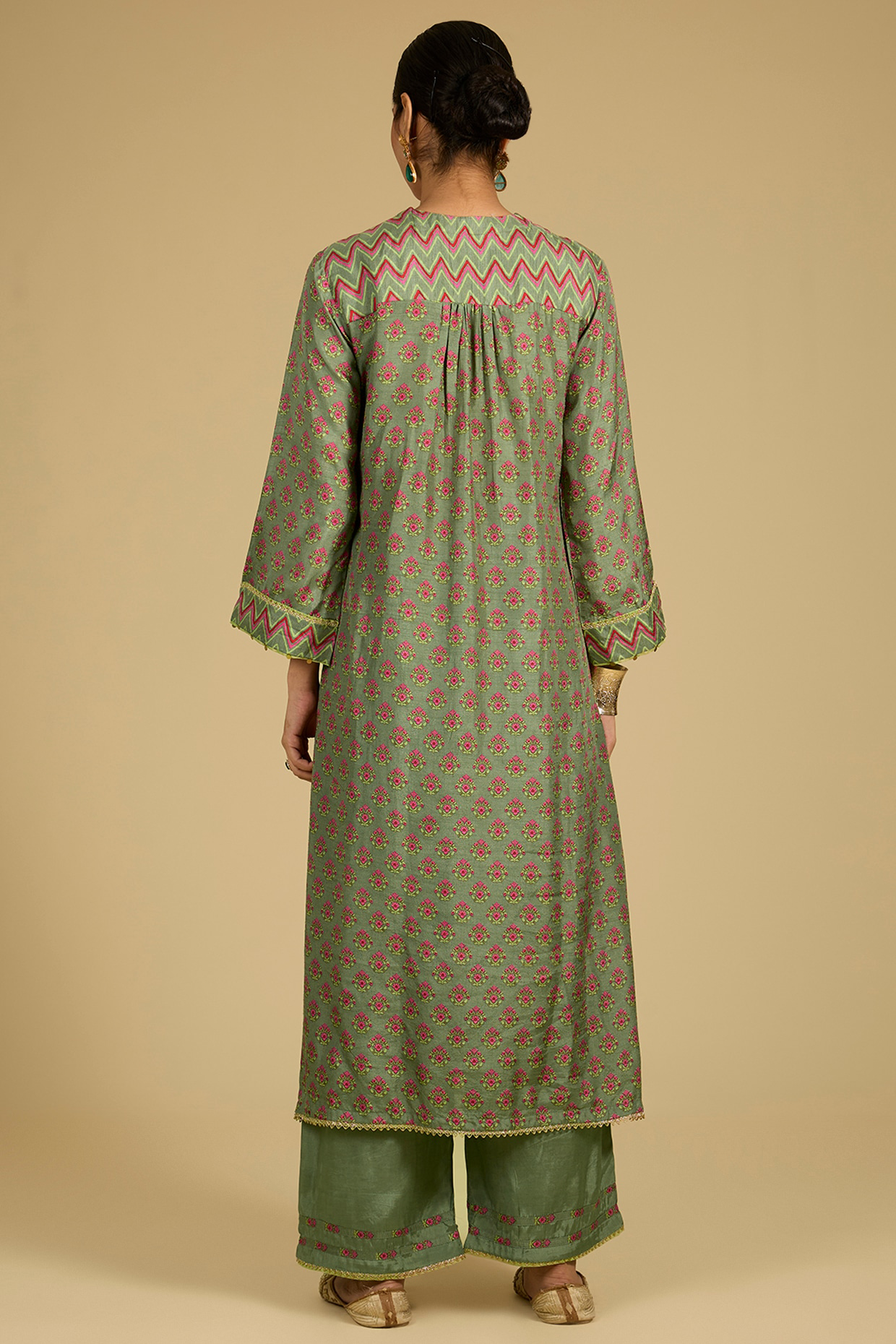Sage Green Dola Silk Sequins Work & Printed Kurta Set