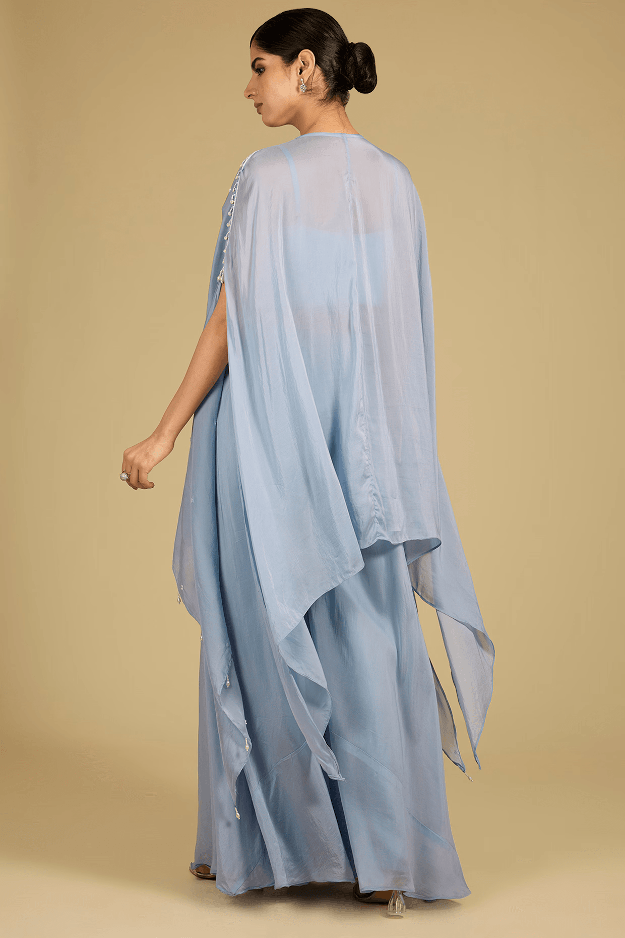 Cornflower Blue Silk Organza Zardosi Work Cape Set