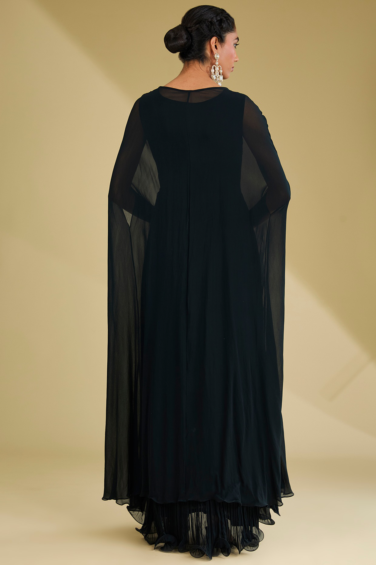 Black Georgette Sequins Embroidered Gown With Jacket