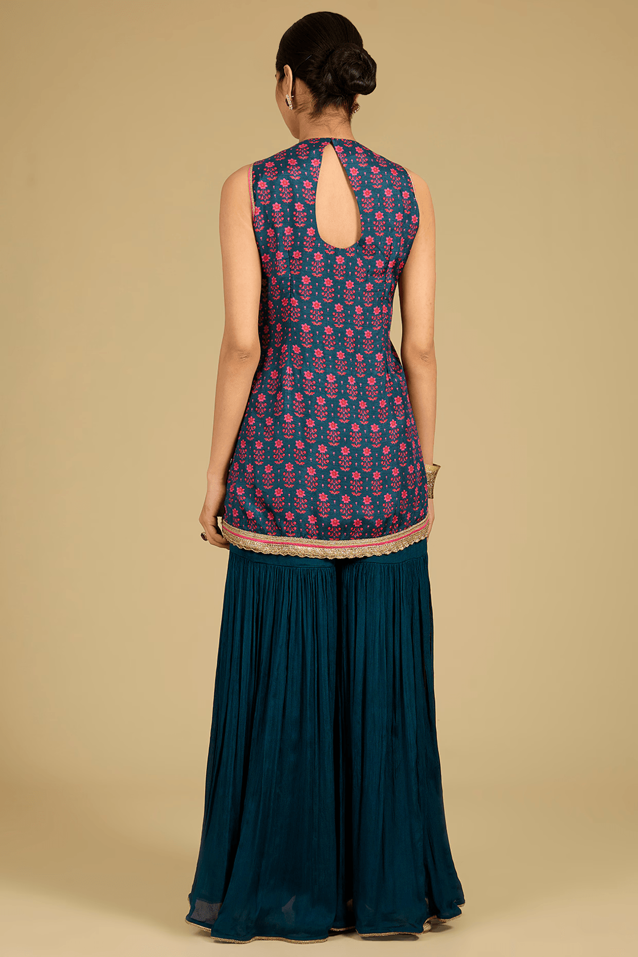 Cobalt Blue Dola Silk Zardosi Work & Printed Kurta Set