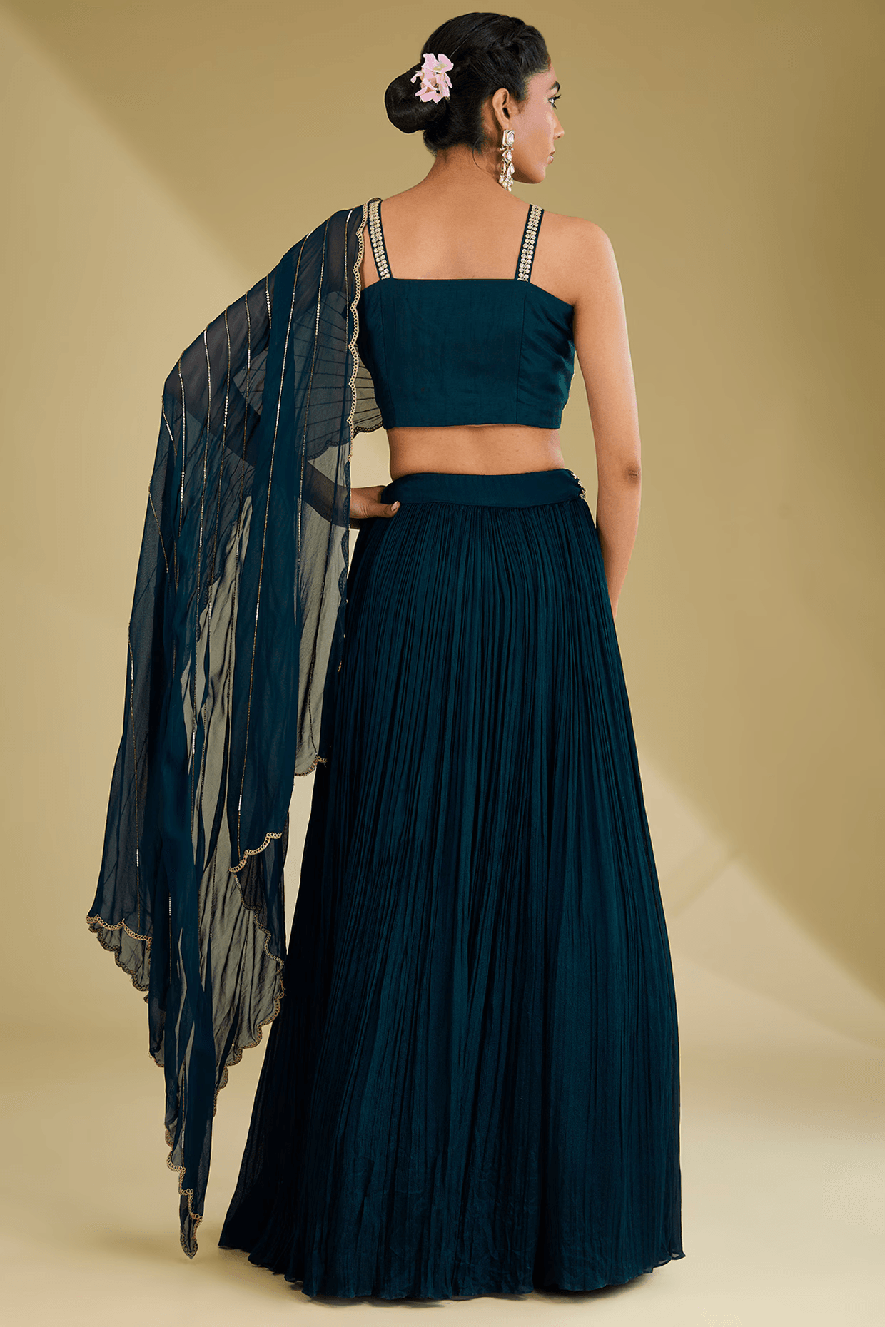 Blue Chinon Georgette Resham & Dabka Embroidered Lehenga Set