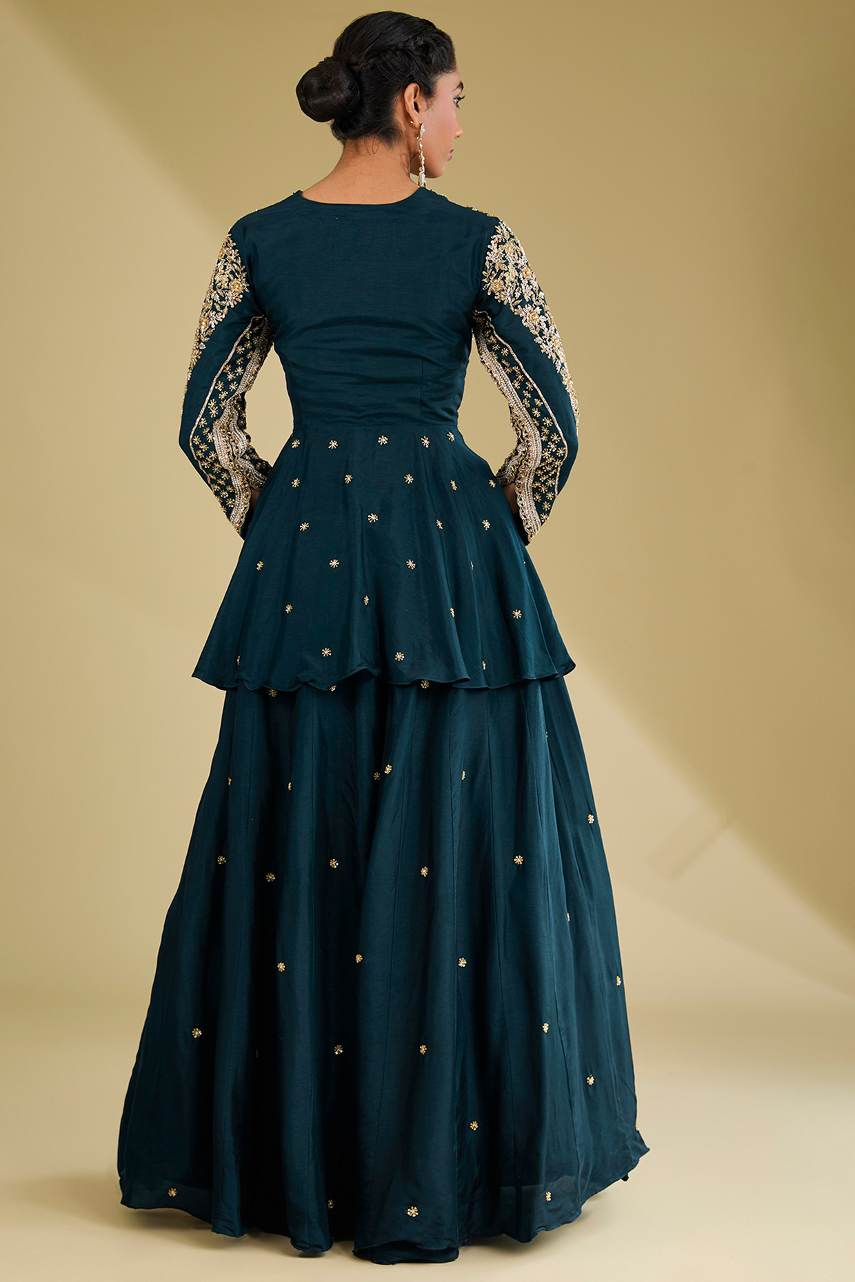 Navy Blue Dupion Silk Cutdana Embroidered Anarkali Set