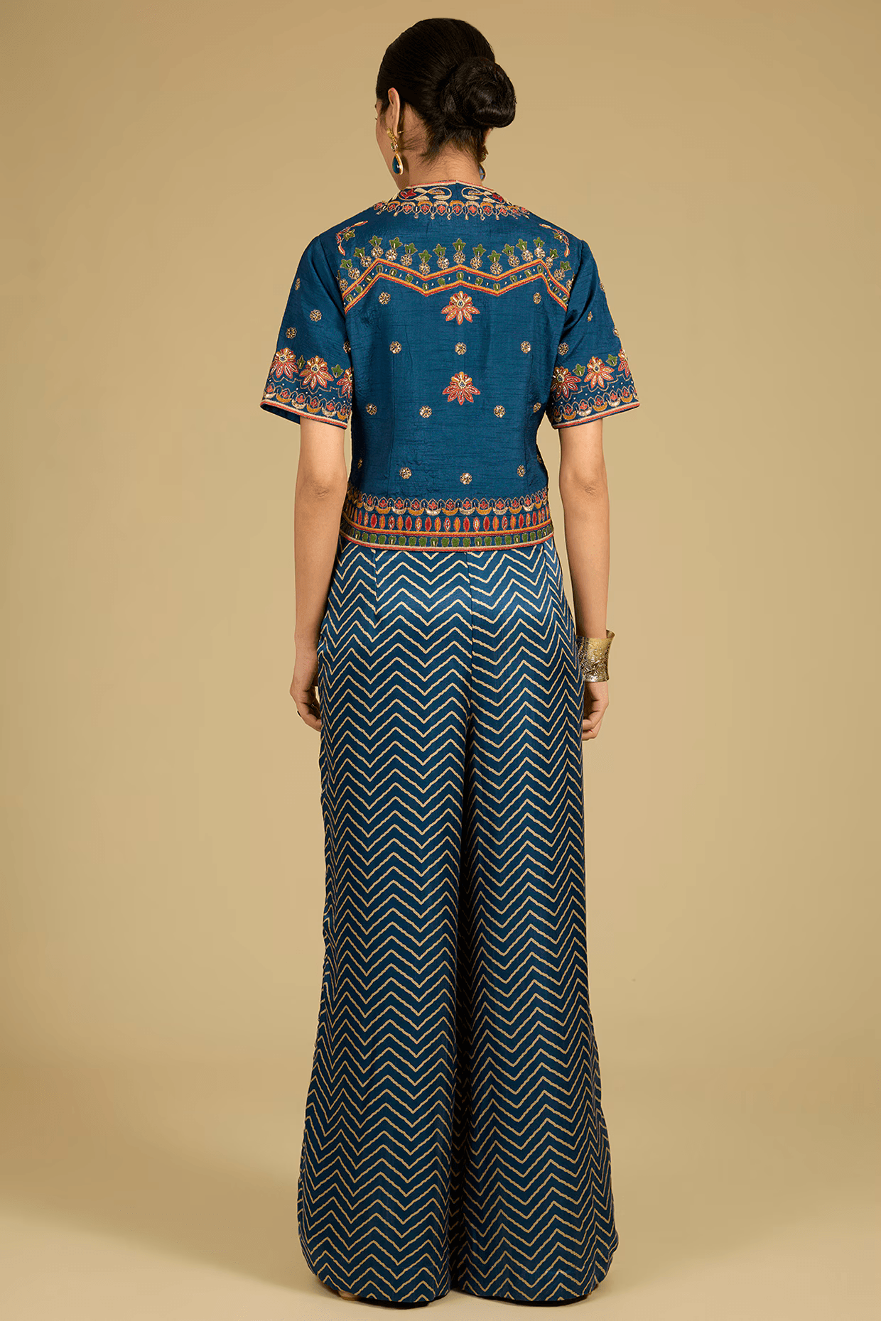 Cobalt Blue Mashru Satin Palazzo Pant Set