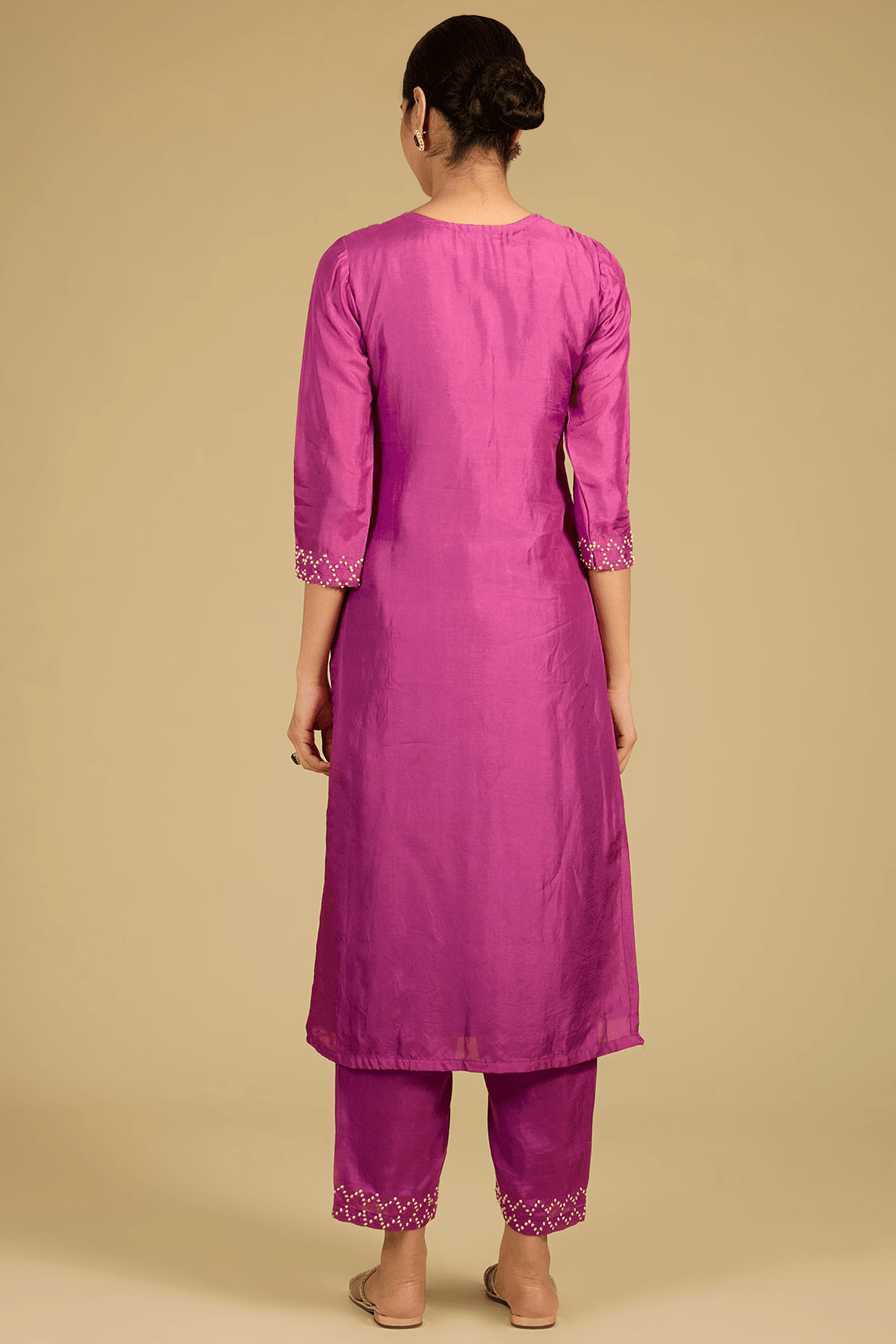 Mulberry Pink Cotton Chanderi Hand Embroidered Kurta Set