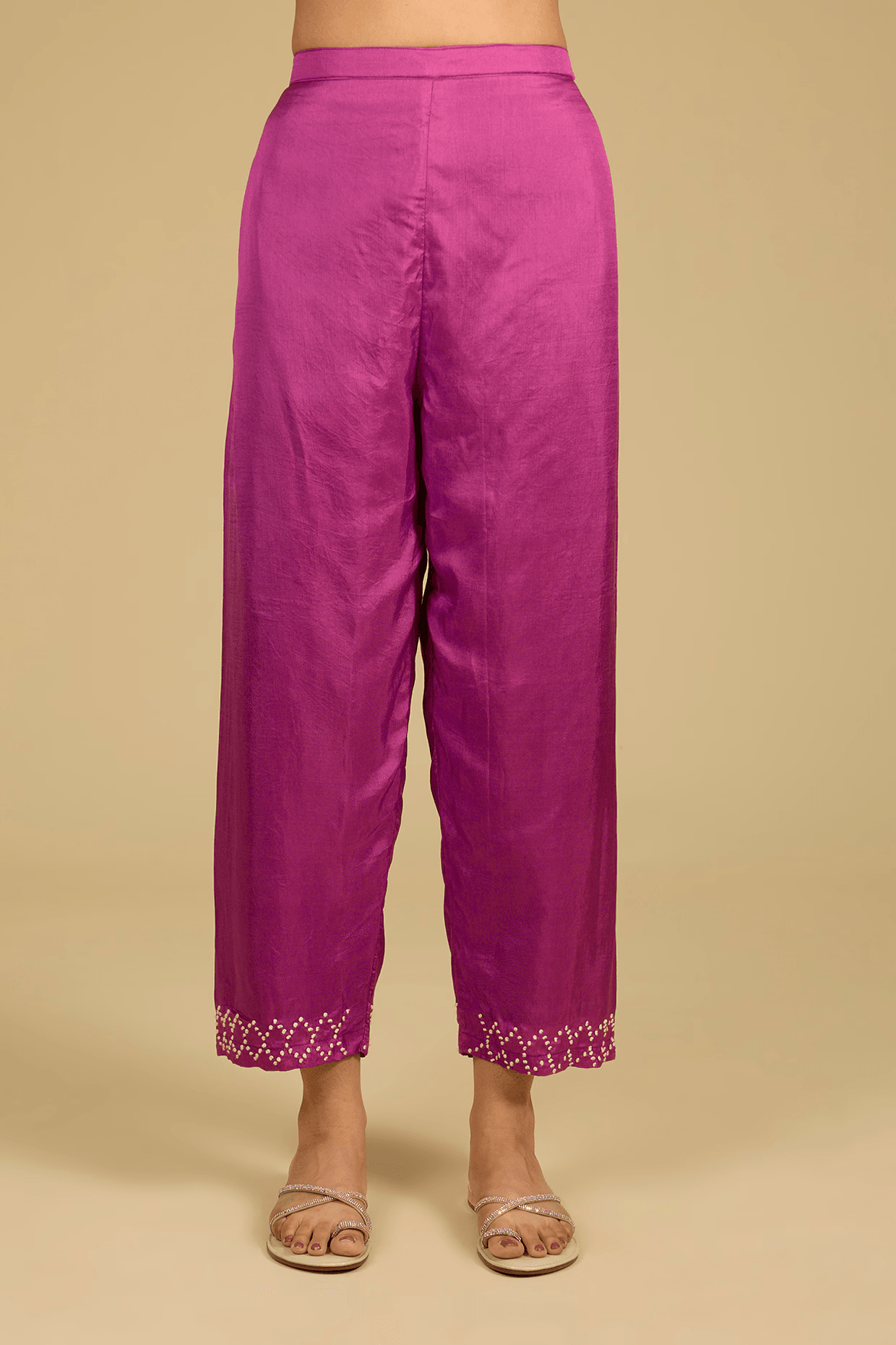 Mulberry Pink Cotton Chanderi Hand Embroidered Kurta Set
