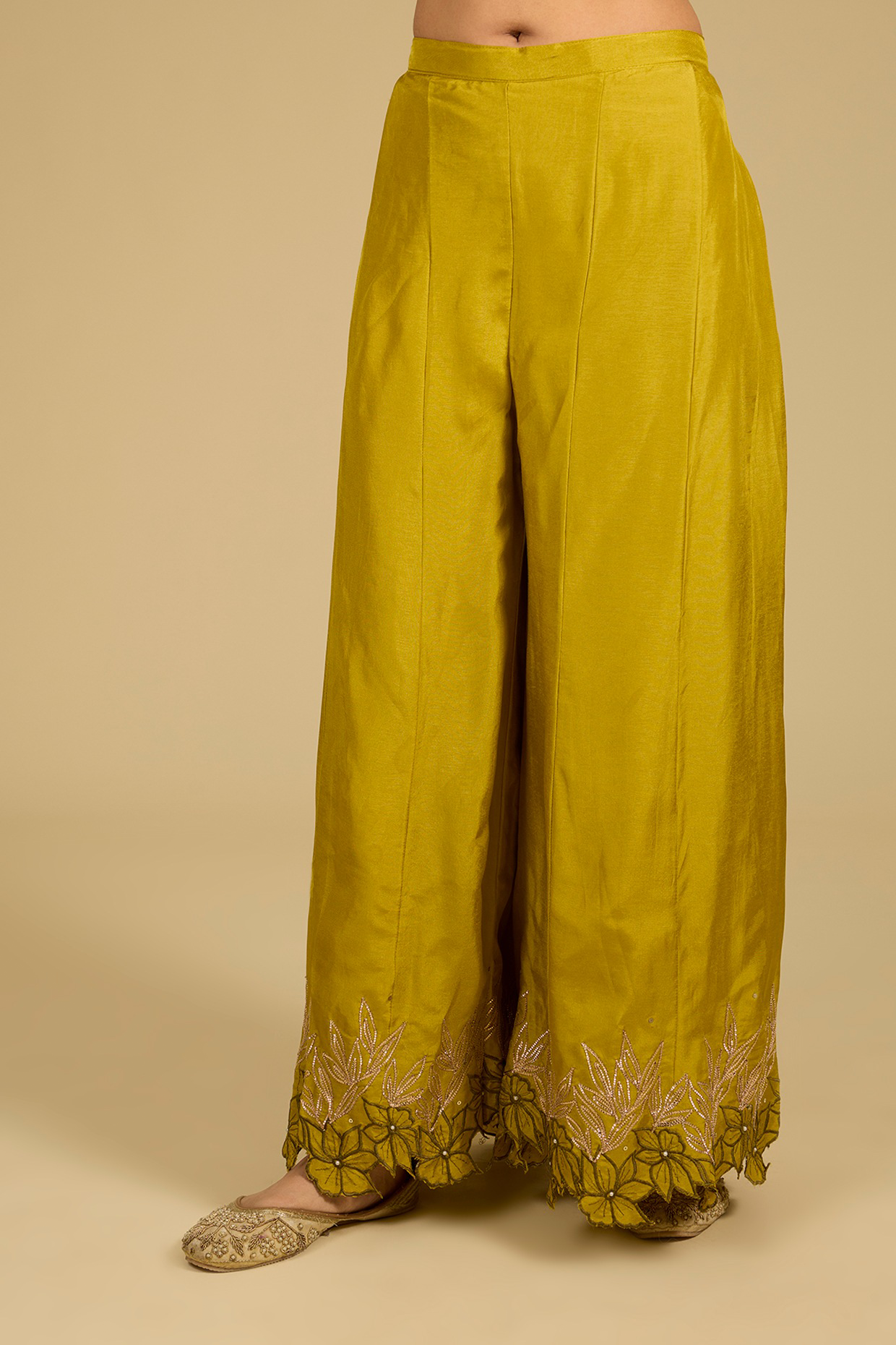Lime Green Cotton Chanderi Applique Work Kurta Set