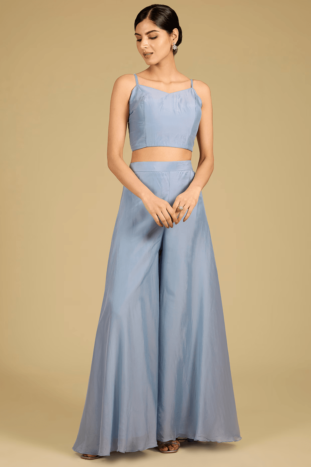 Cornflower Blue Silk Organza Zardosi Work Cape Set