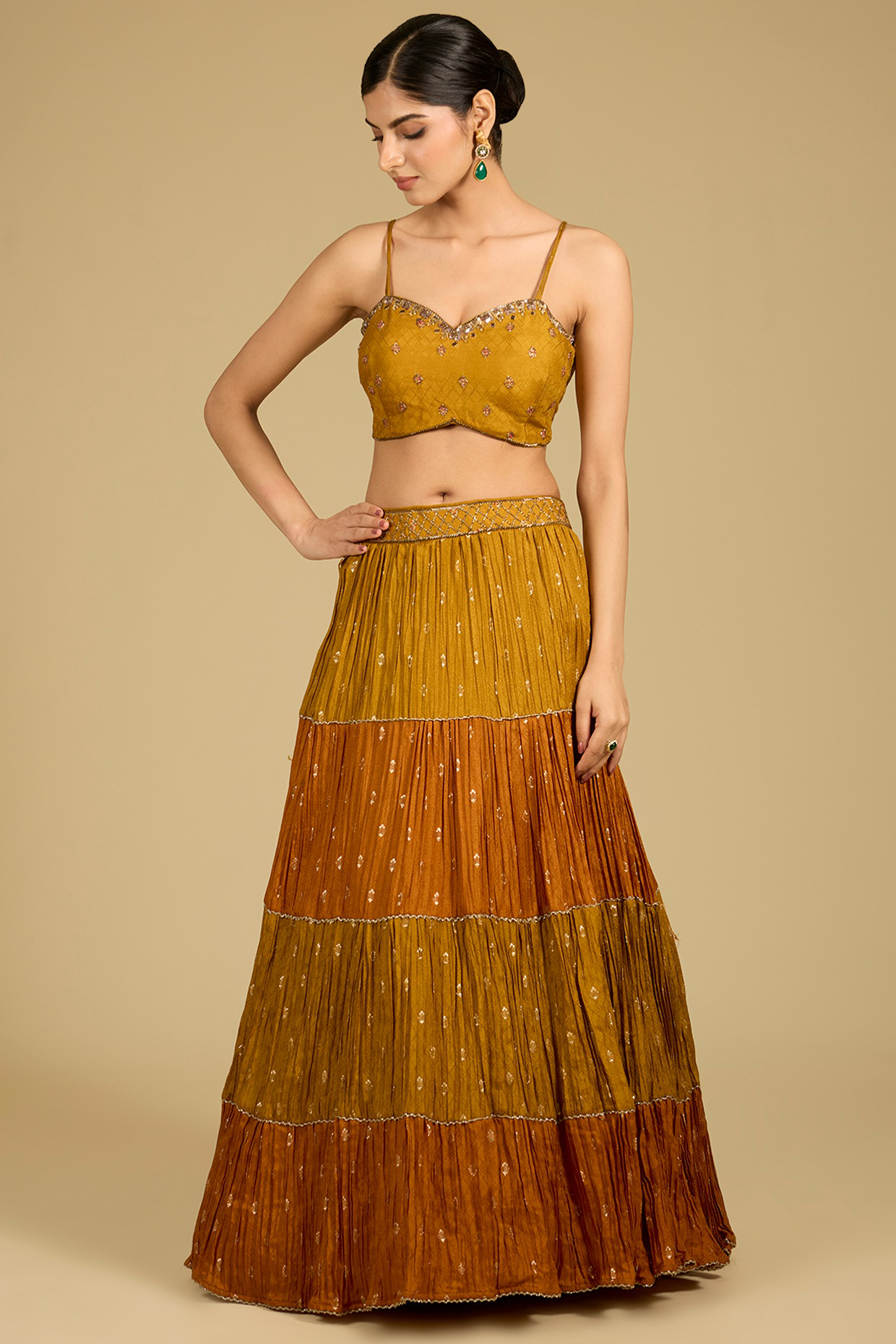 Mustard & Rust Dola Silk Skirt Set