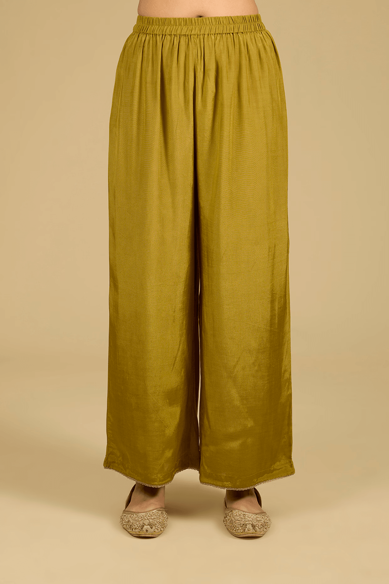 Mustard Dola Silk Printed & Bead Work Kurta Set