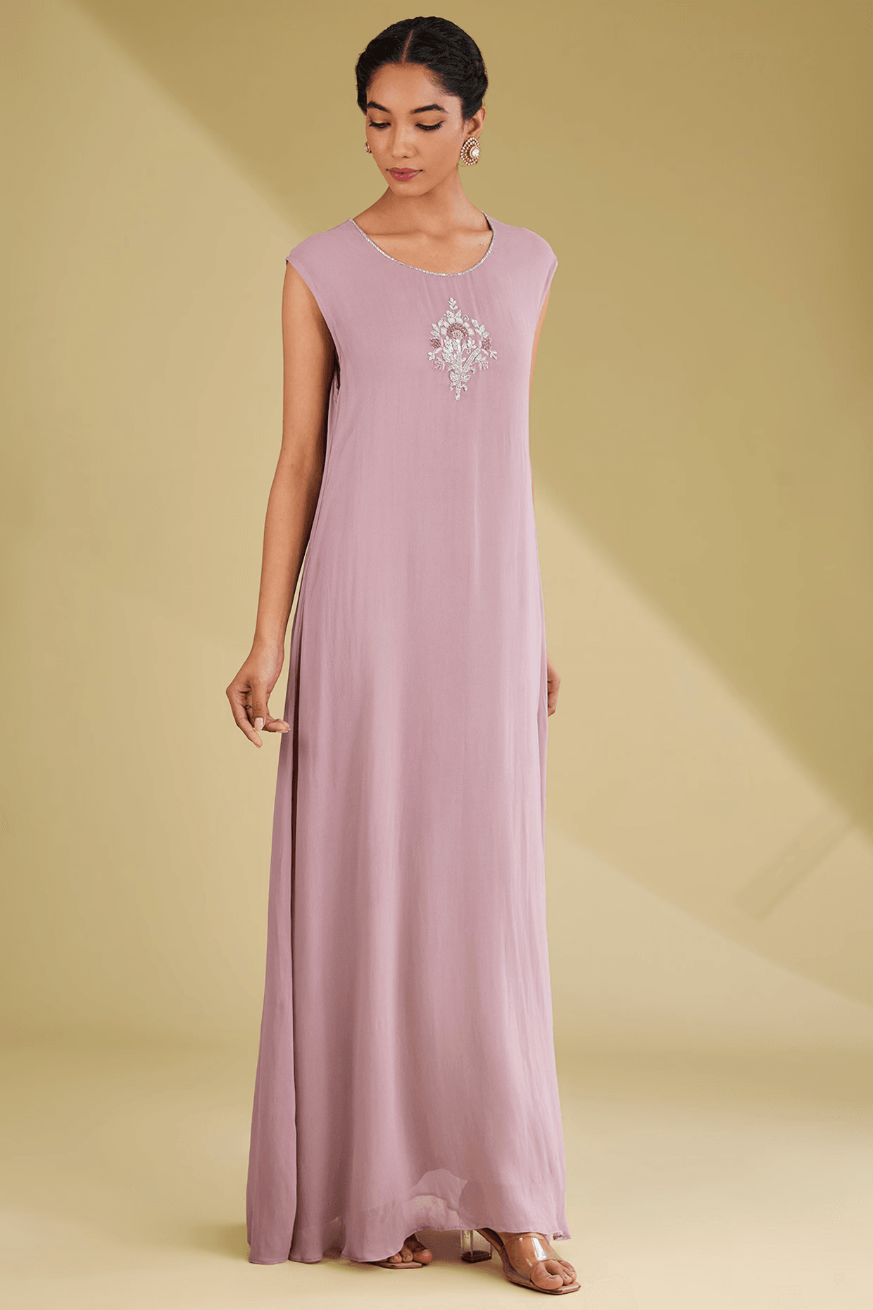 Lilac Georgette Gown With Embellished Jacket