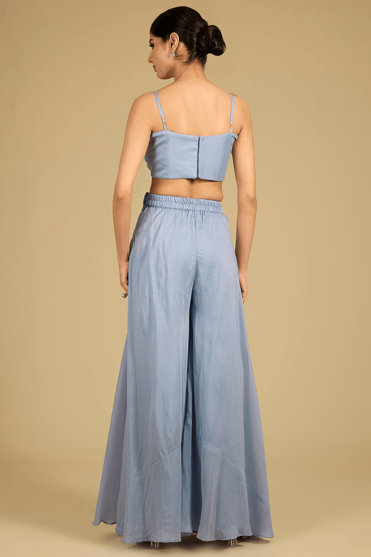 Cornflower Blue Silk Organza Zardosi Work Cape Set