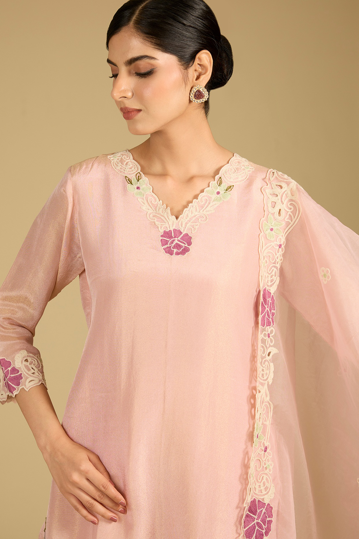 Blush Pink Shimmer Thread Work Kurta Set
