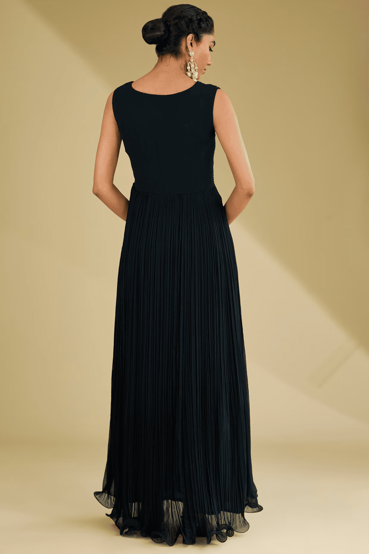Black Georgette Sequins Embroidered Gown With Jacket