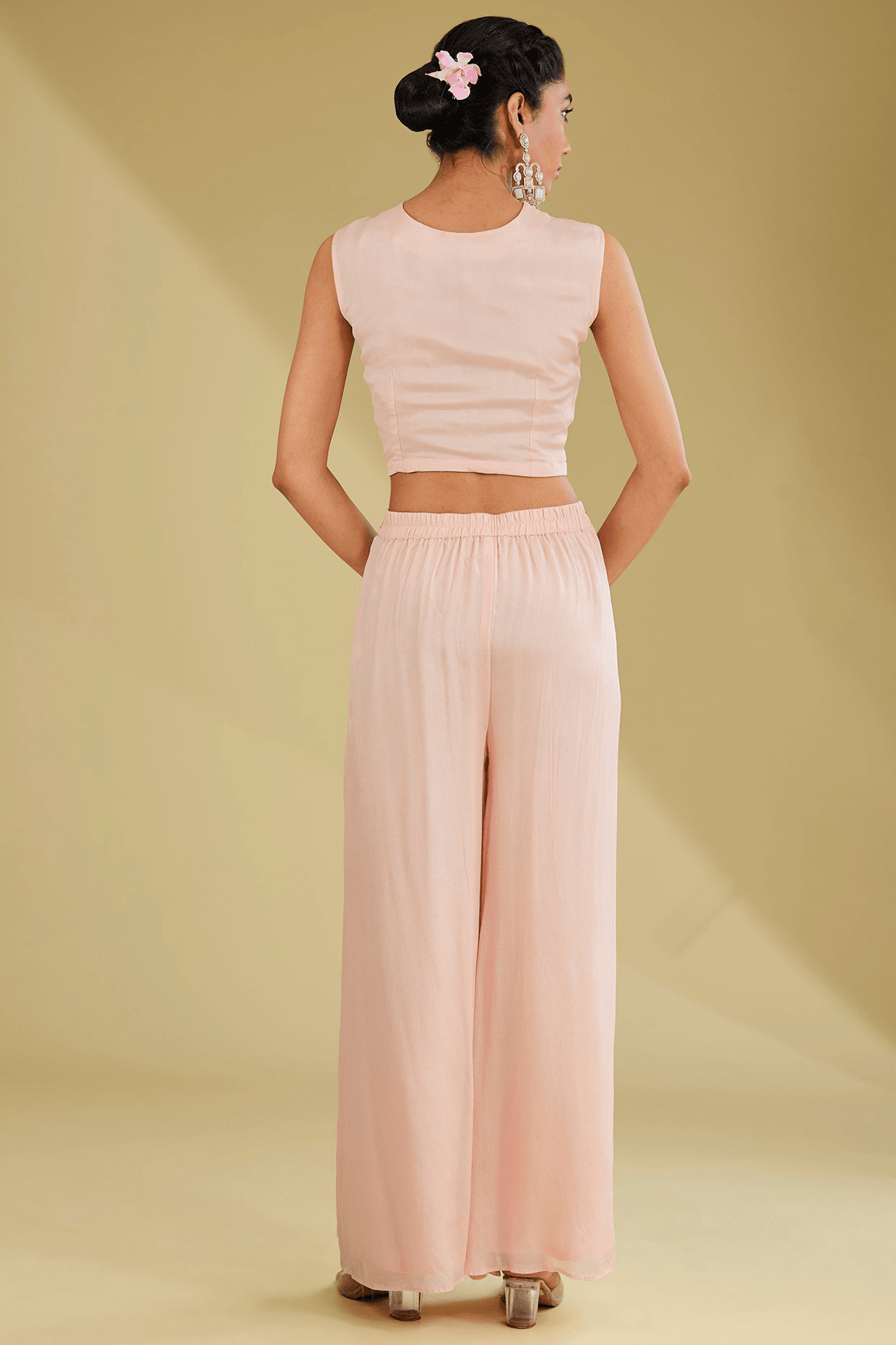 Peach Organza Cutdana Embroidered Cape Set