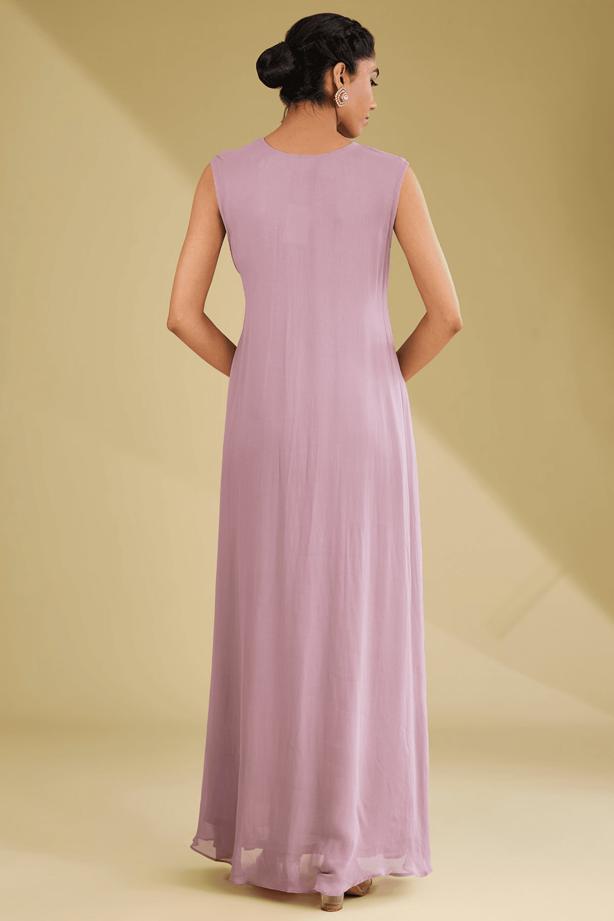 Lilac Georgette Gown With Embellished Jacket