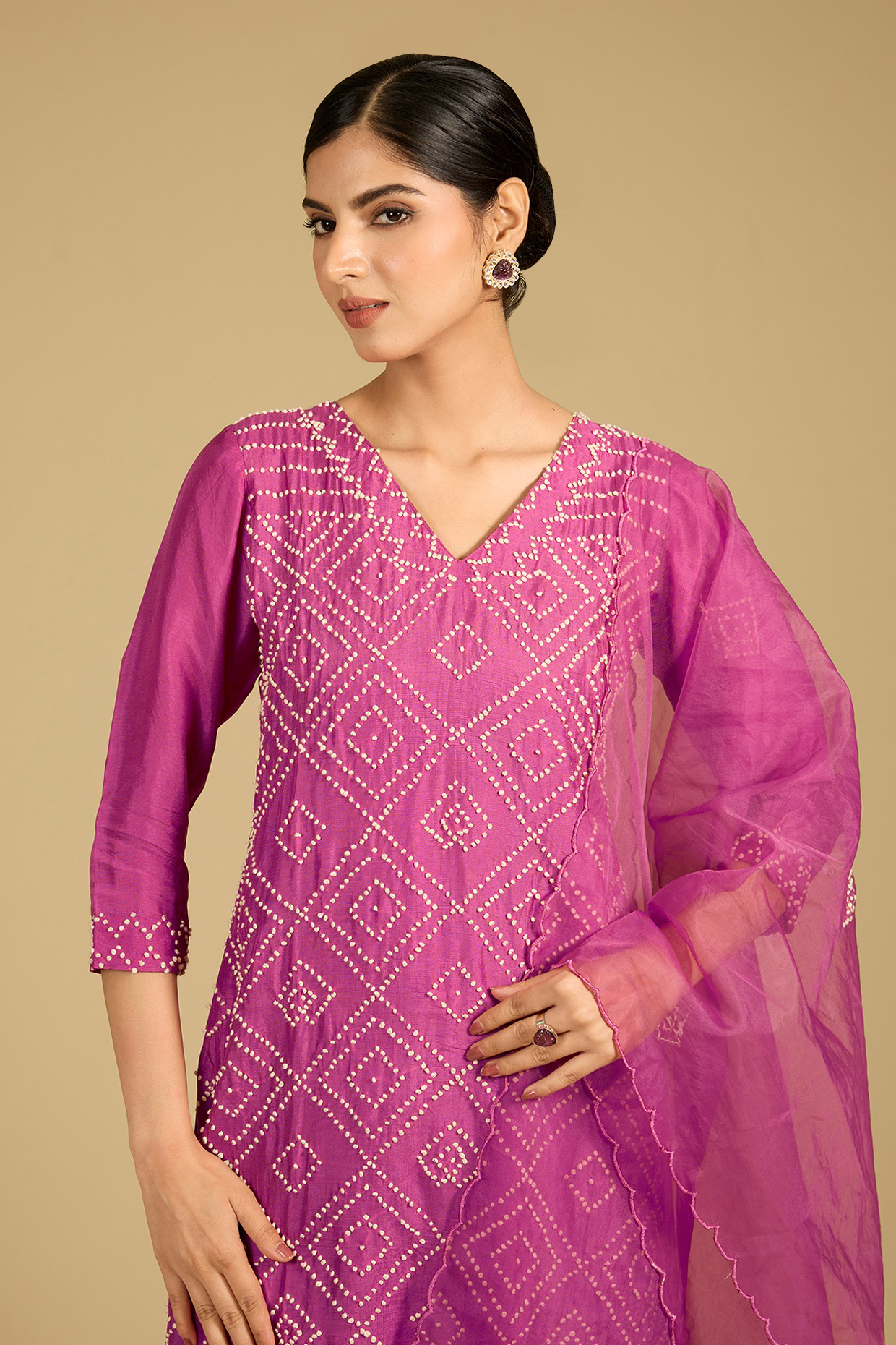 Mulberry Pink Cotton Chanderi Hand Embroidered Kurta Set