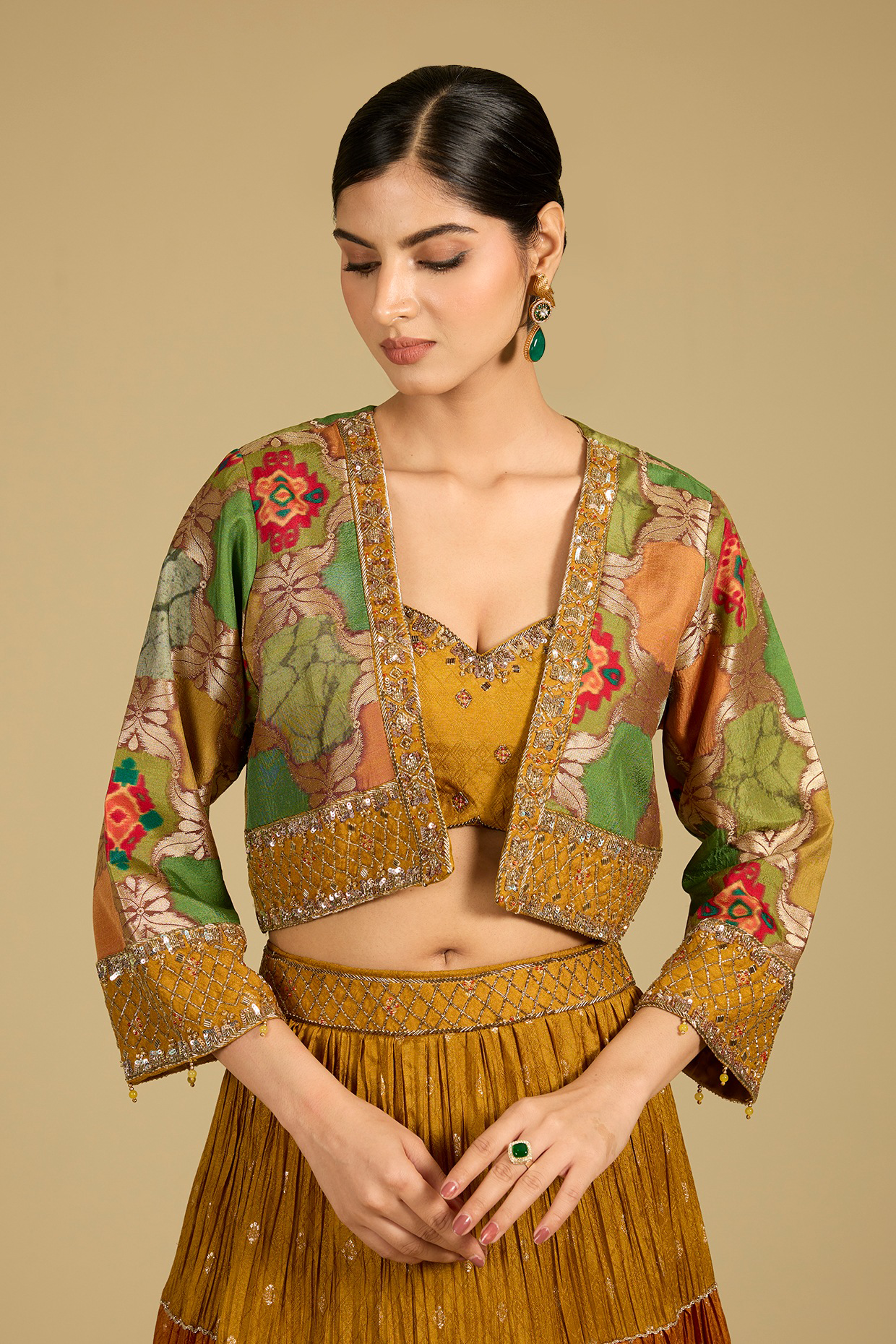 Mustard & Rust Dola Silk Skirt Set